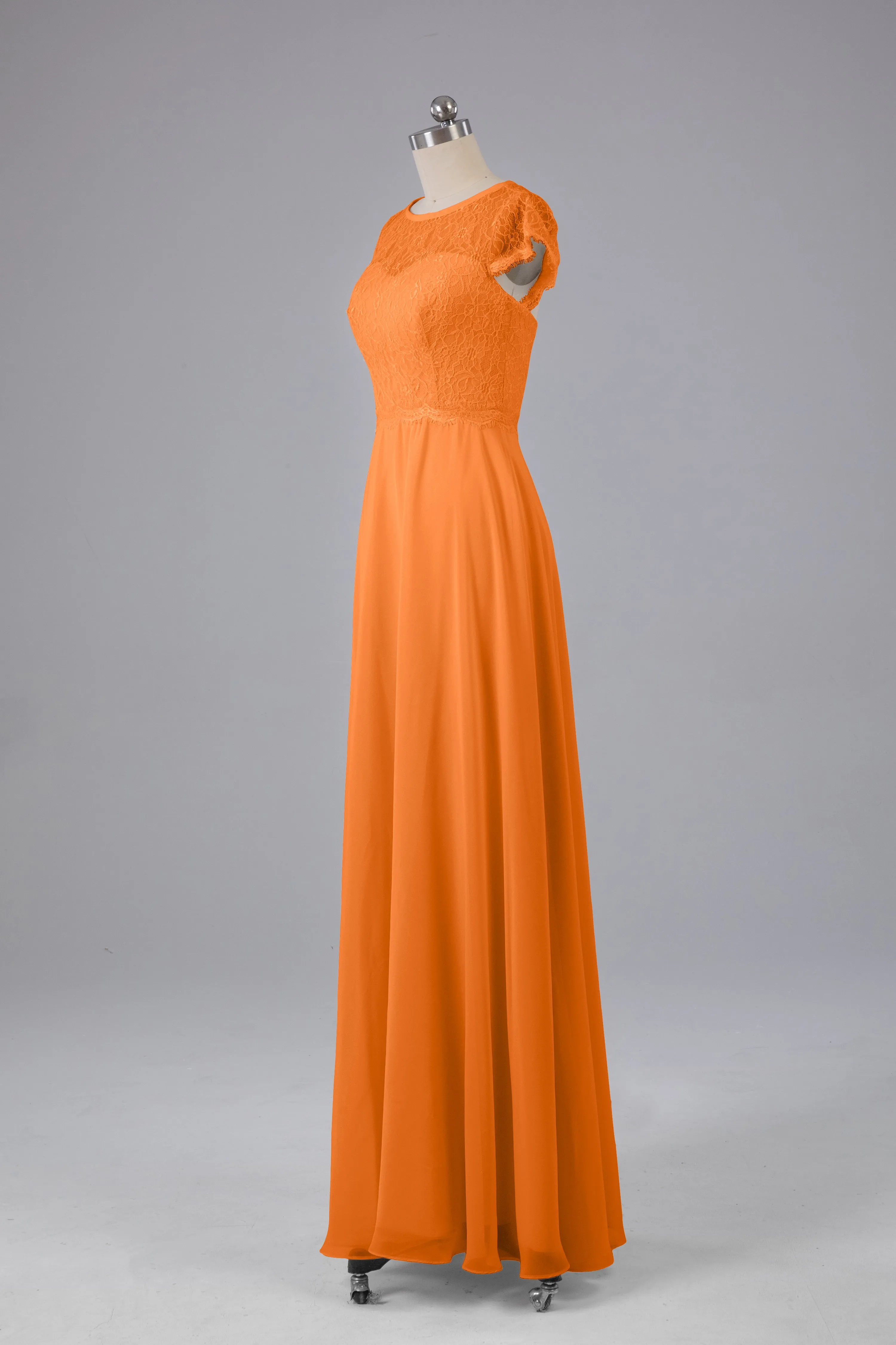 Simple Cap Sleeves Long Bridesmaid Dresses