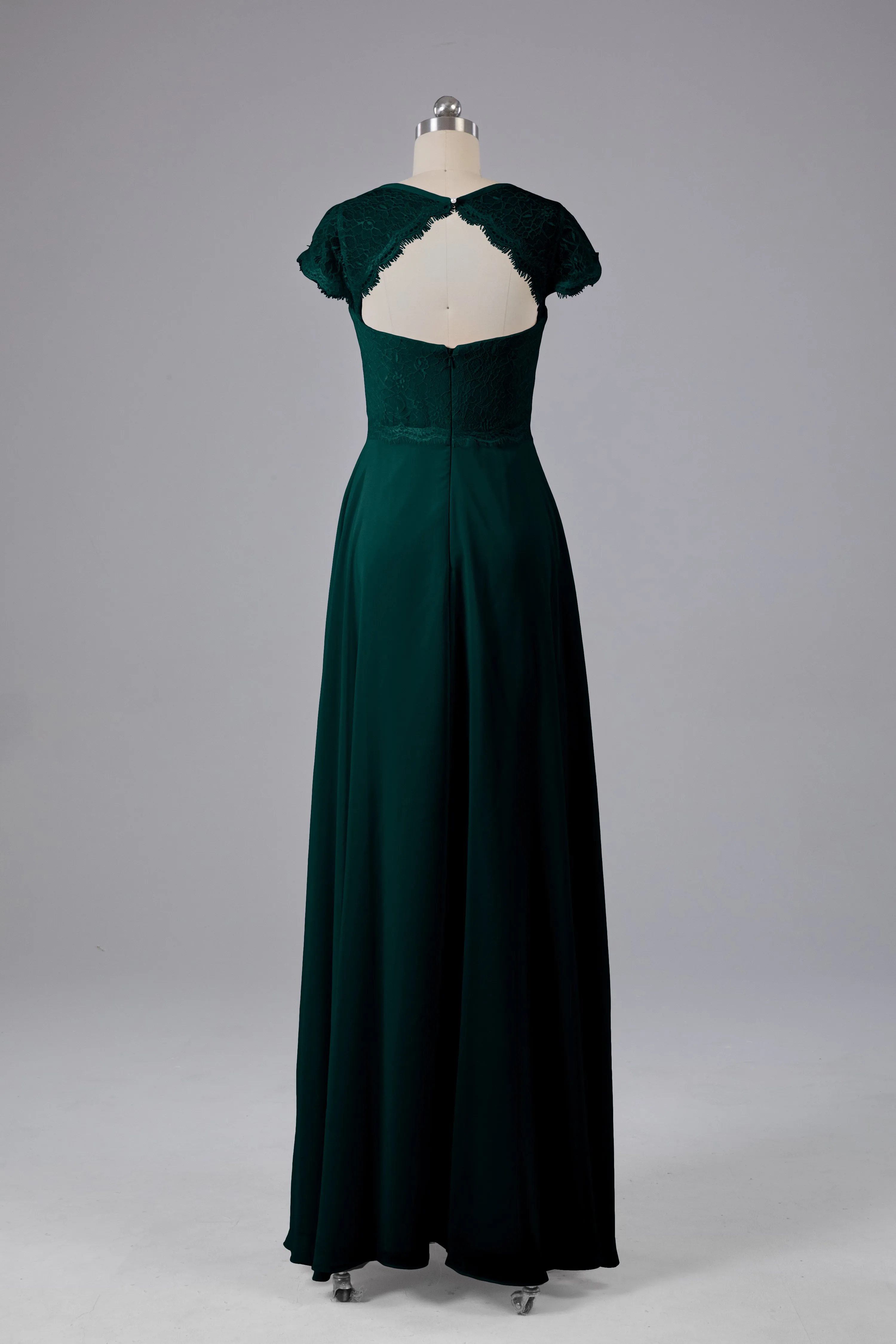 Simple Cap Sleeves Long Bridesmaid Dresses
