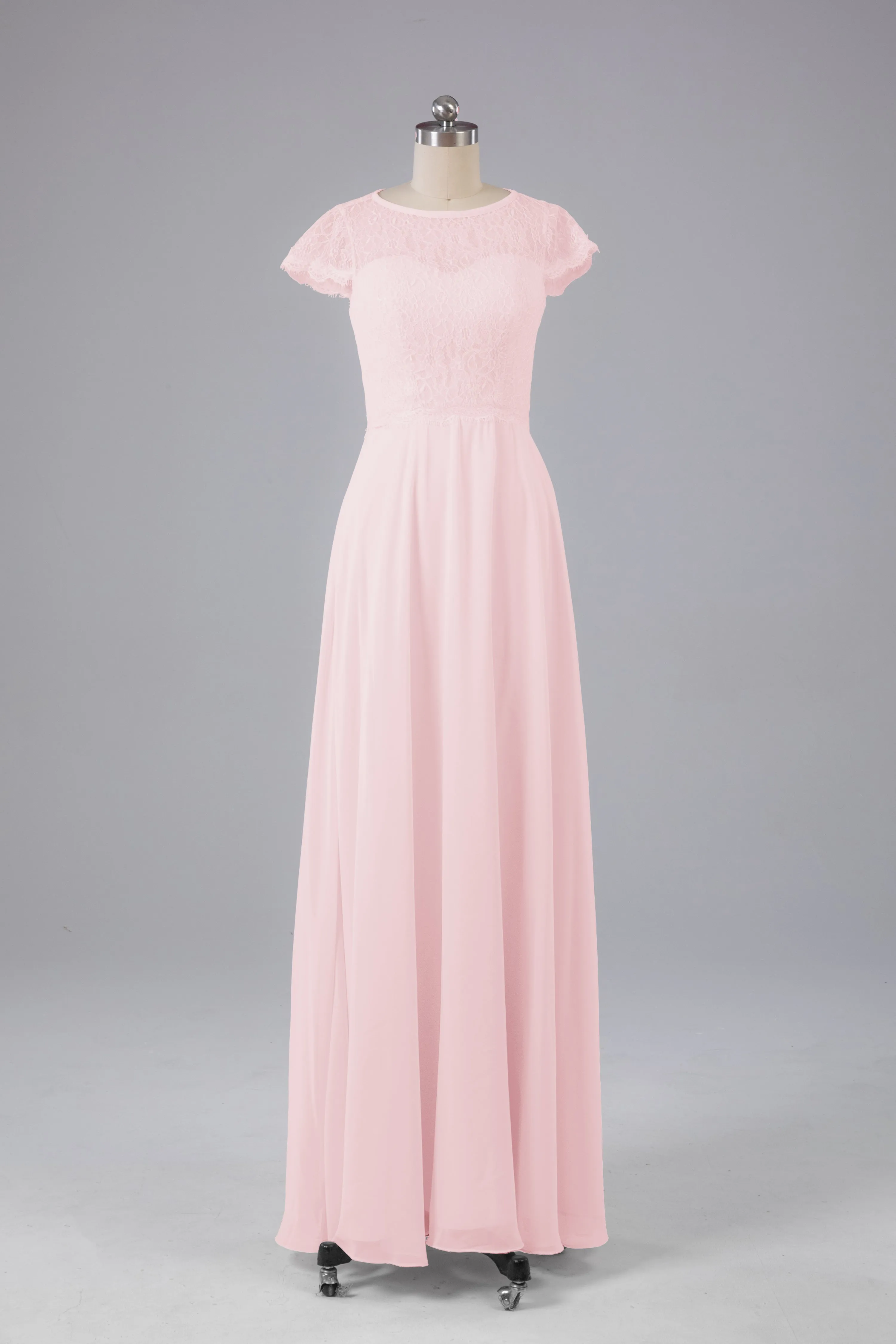 Simple Cap Sleeves Long Bridesmaid Dresses
