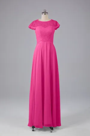 Simple Cap Sleeves Long Bridesmaid Dresses