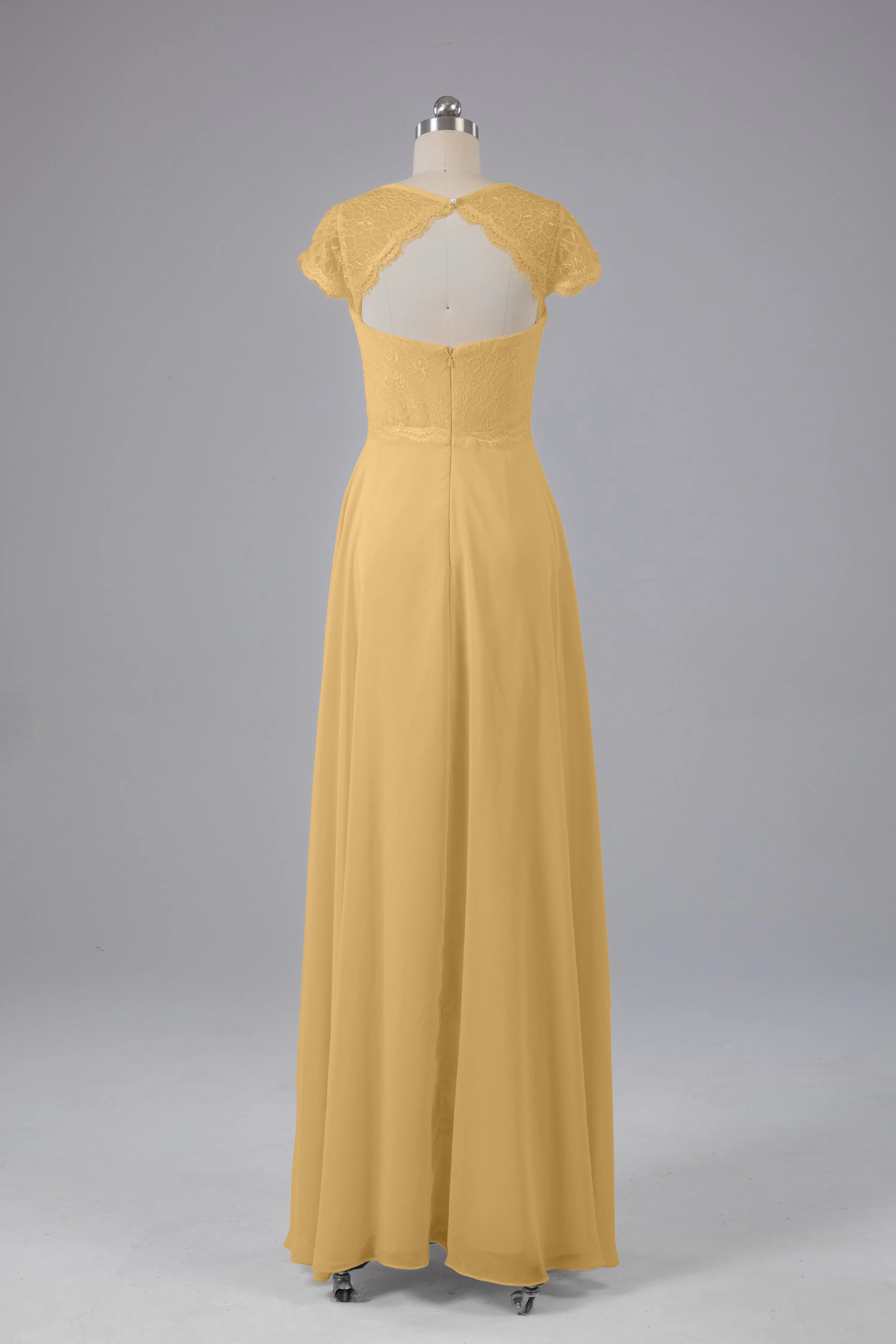 Simple Cap Sleeves Long Bridesmaid Dresses