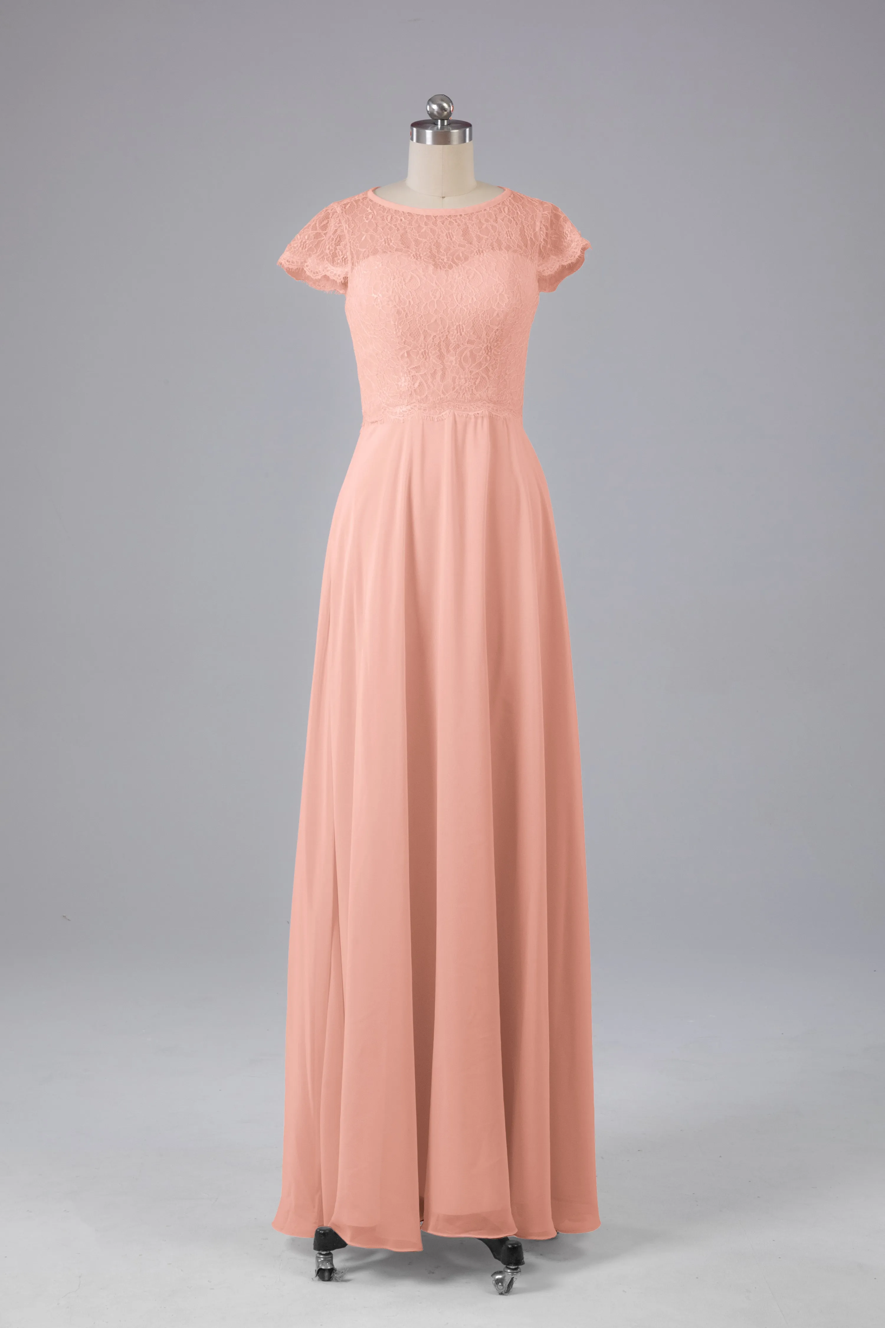 Simple Cap Sleeves Long Bridesmaid Dresses