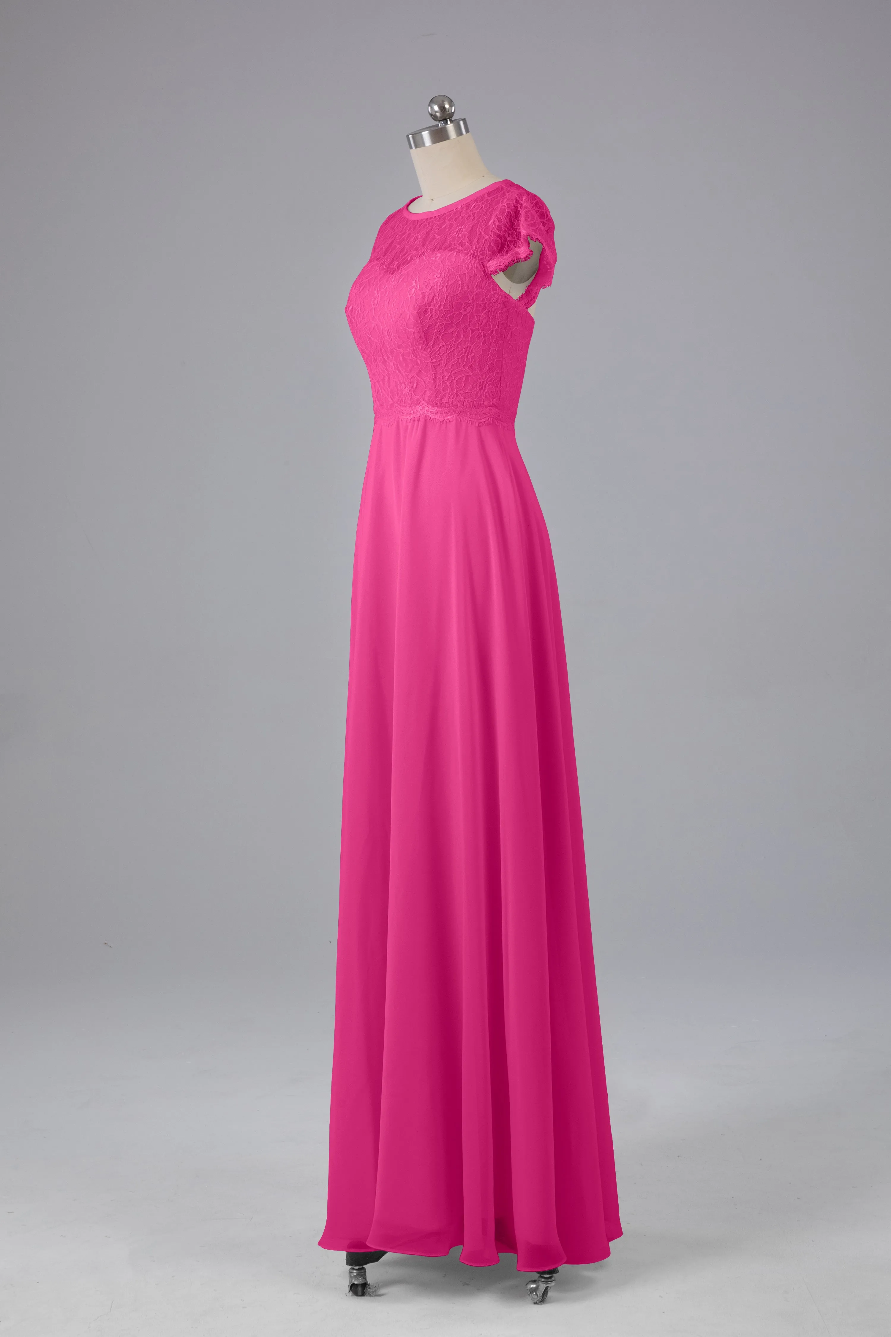Simple Cap Sleeves Long Bridesmaid Dresses