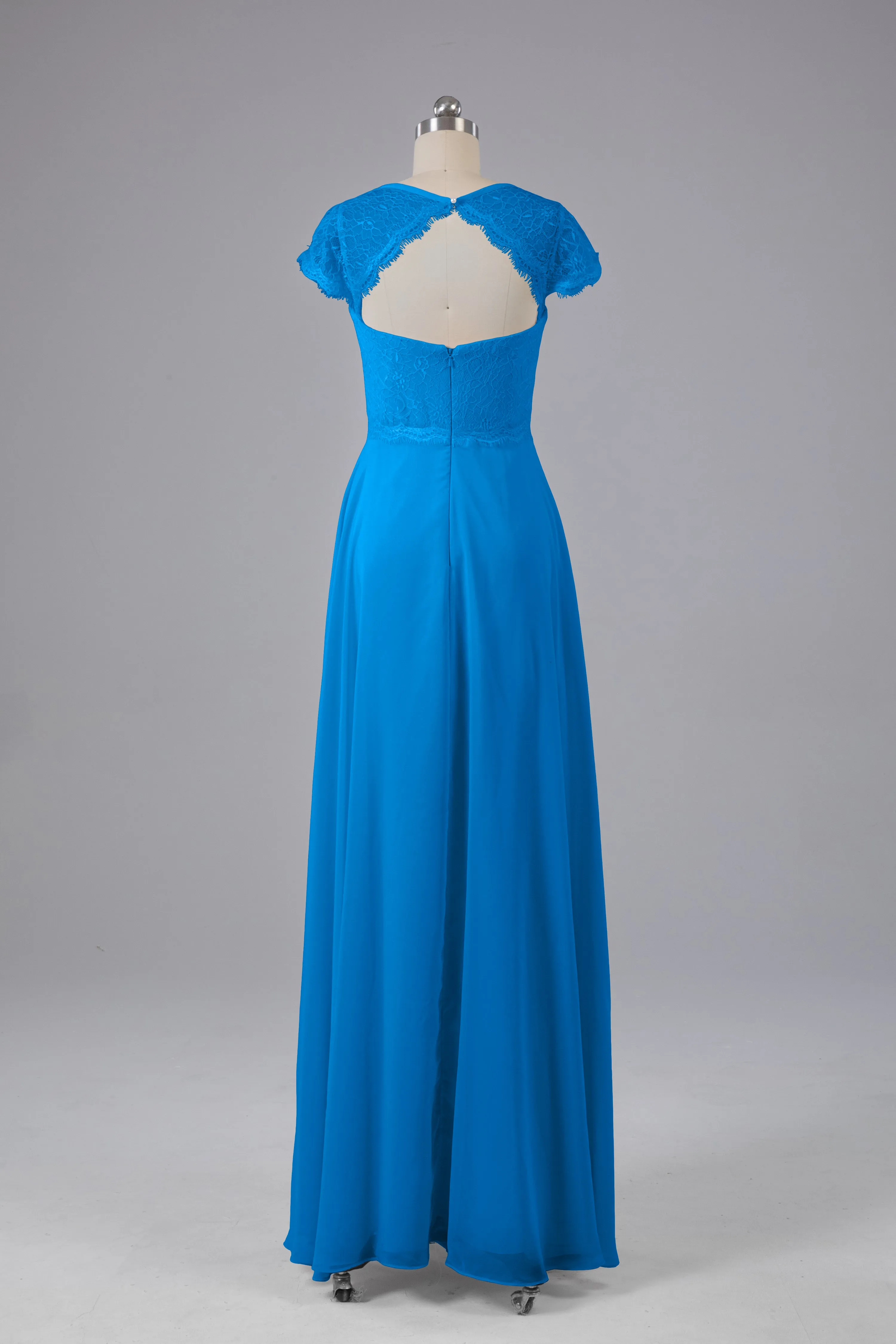 Simple Cap Sleeves Long Bridesmaid Dresses