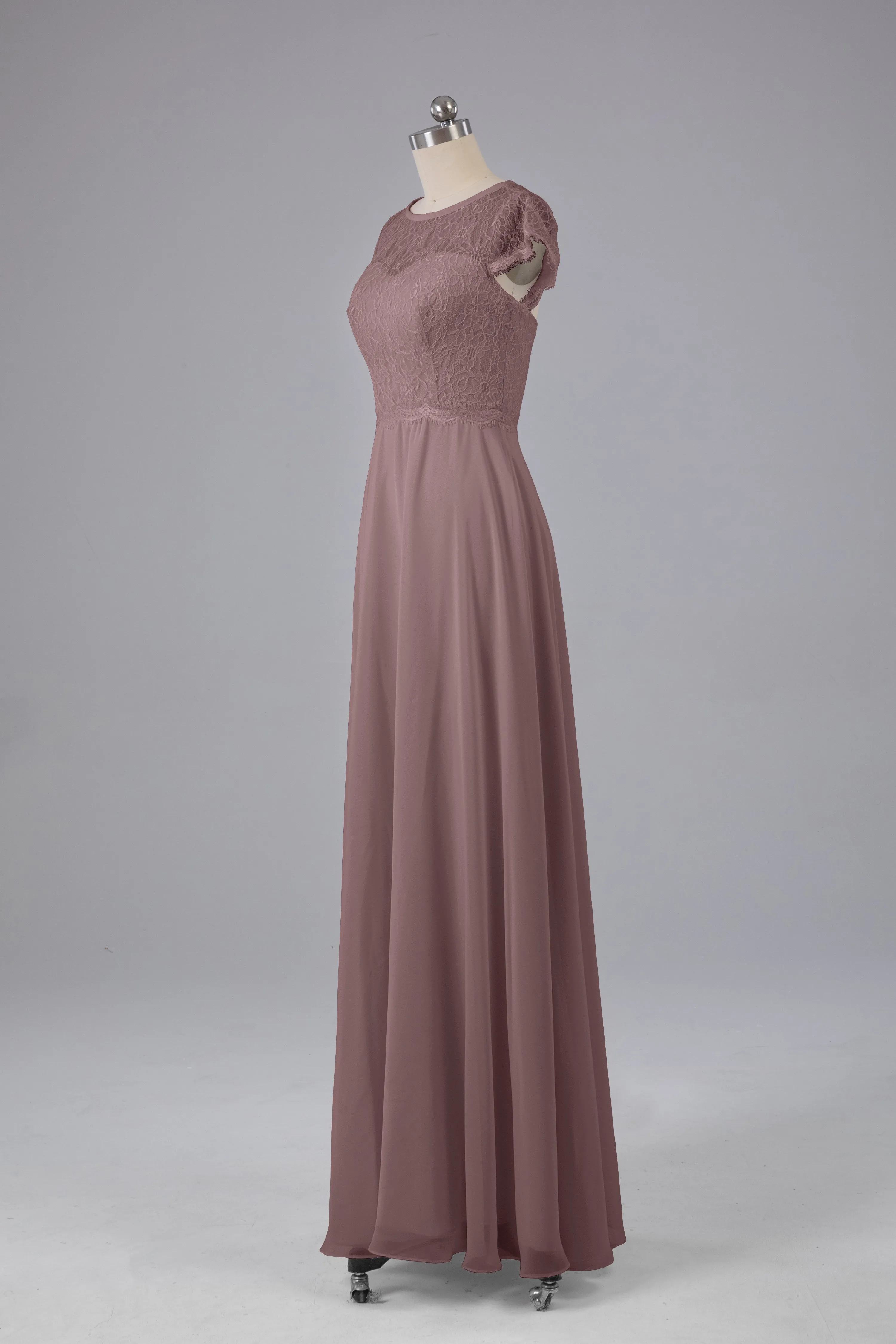 Simple Cap Sleeves Long Bridesmaid Dresses