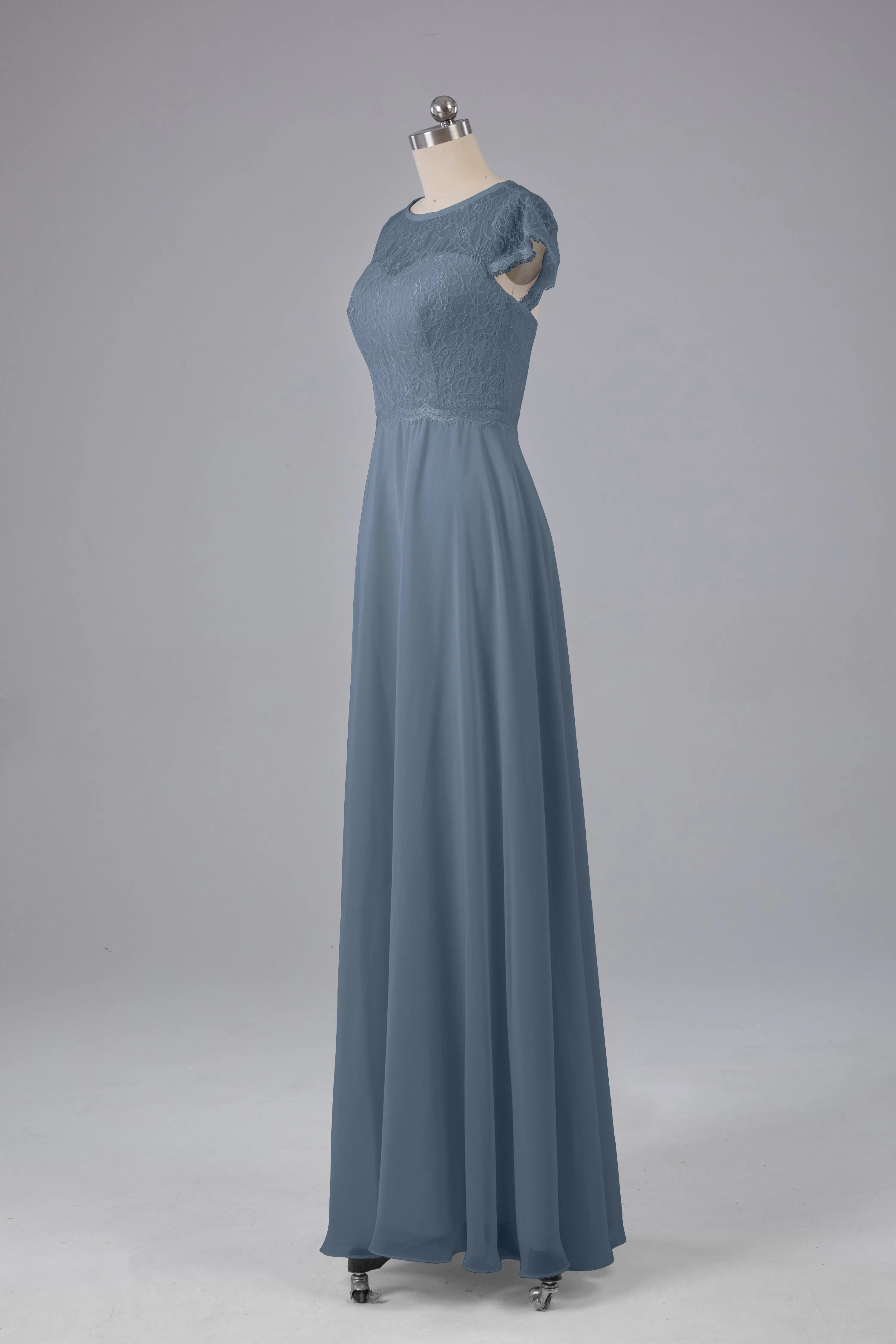 Simple Cap Sleeves Long Bridesmaid Dresses