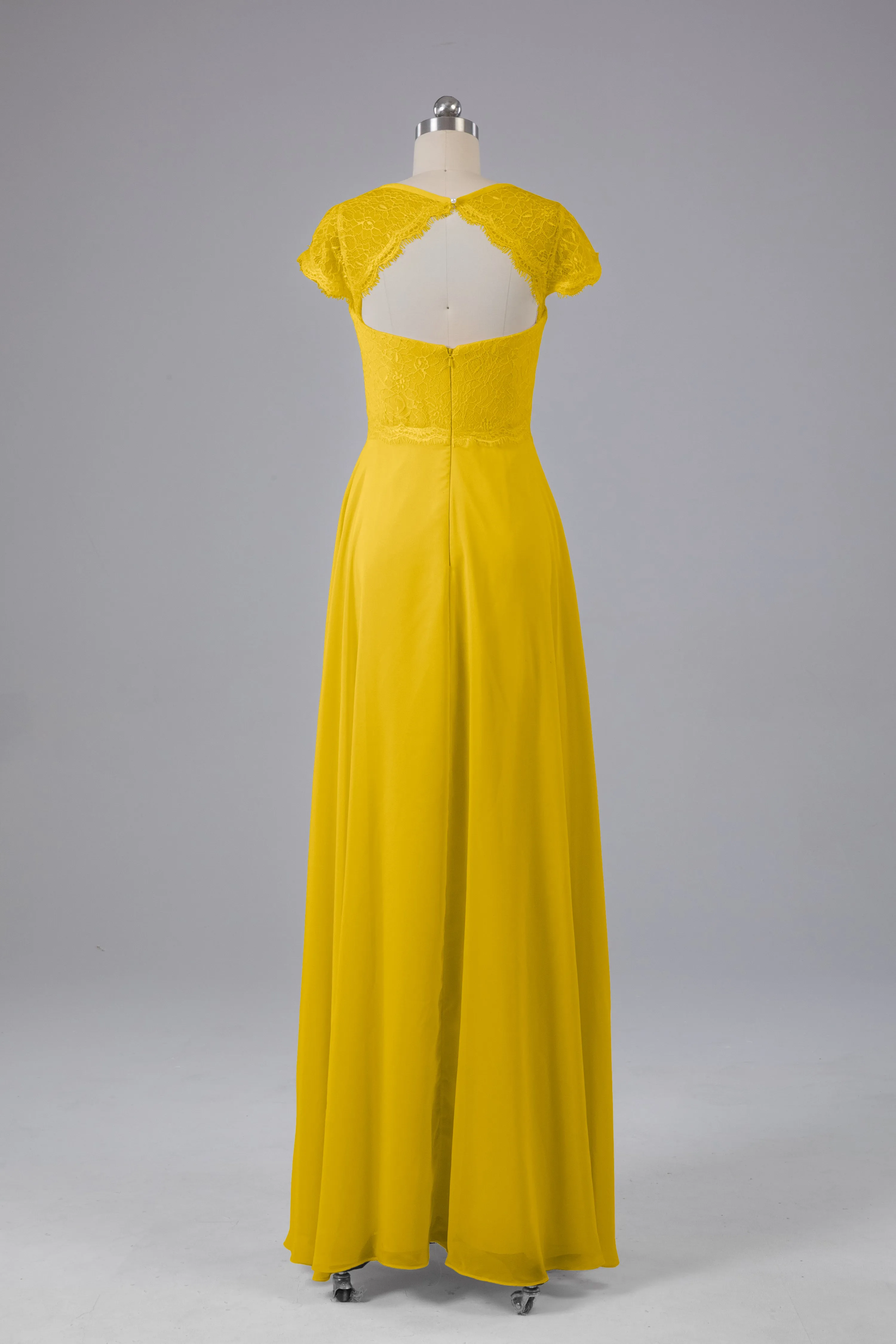 Simple Cap Sleeves Long Bridesmaid Dresses