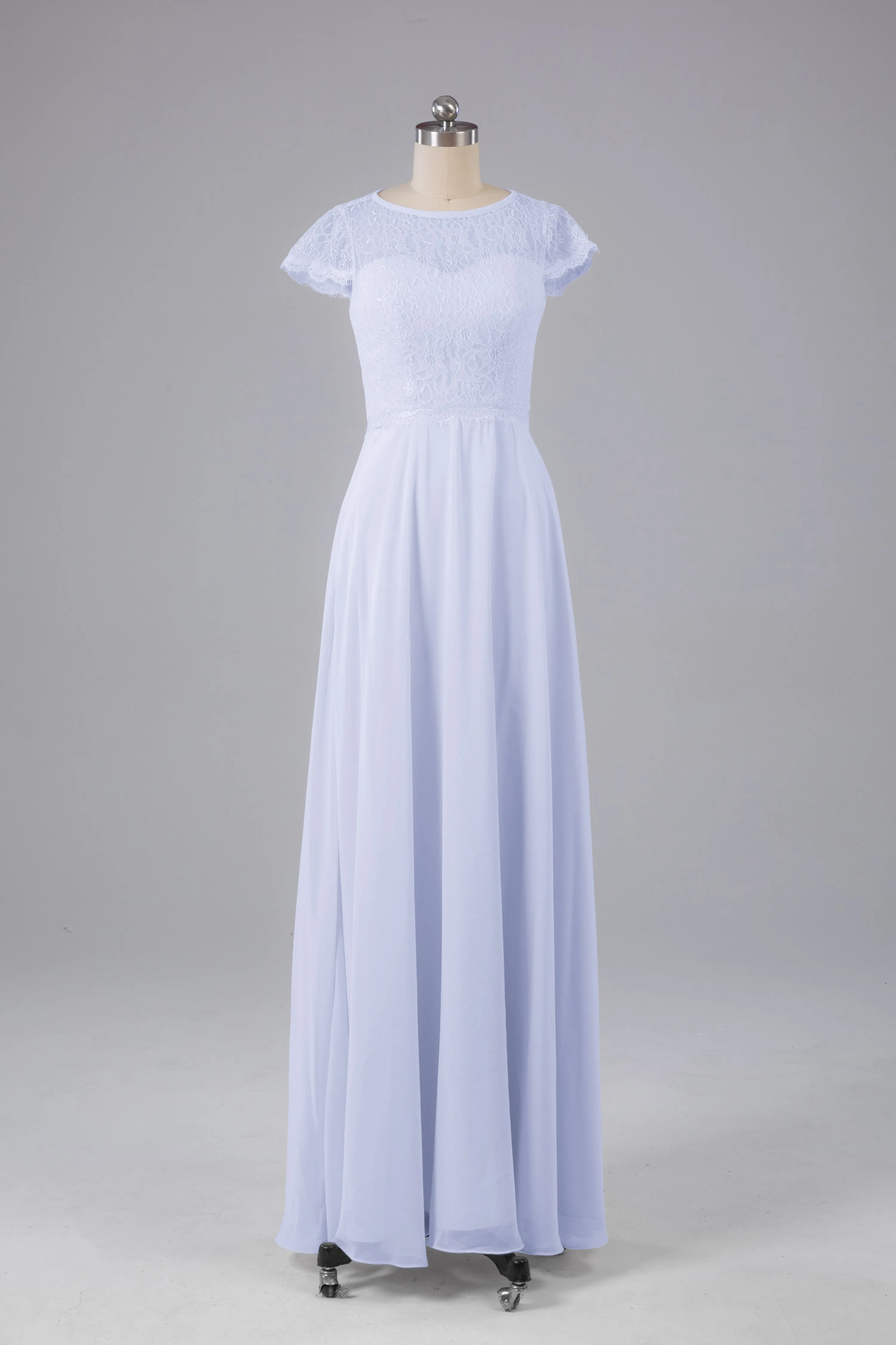 Simple Cap Sleeves Long Bridesmaid Dresses