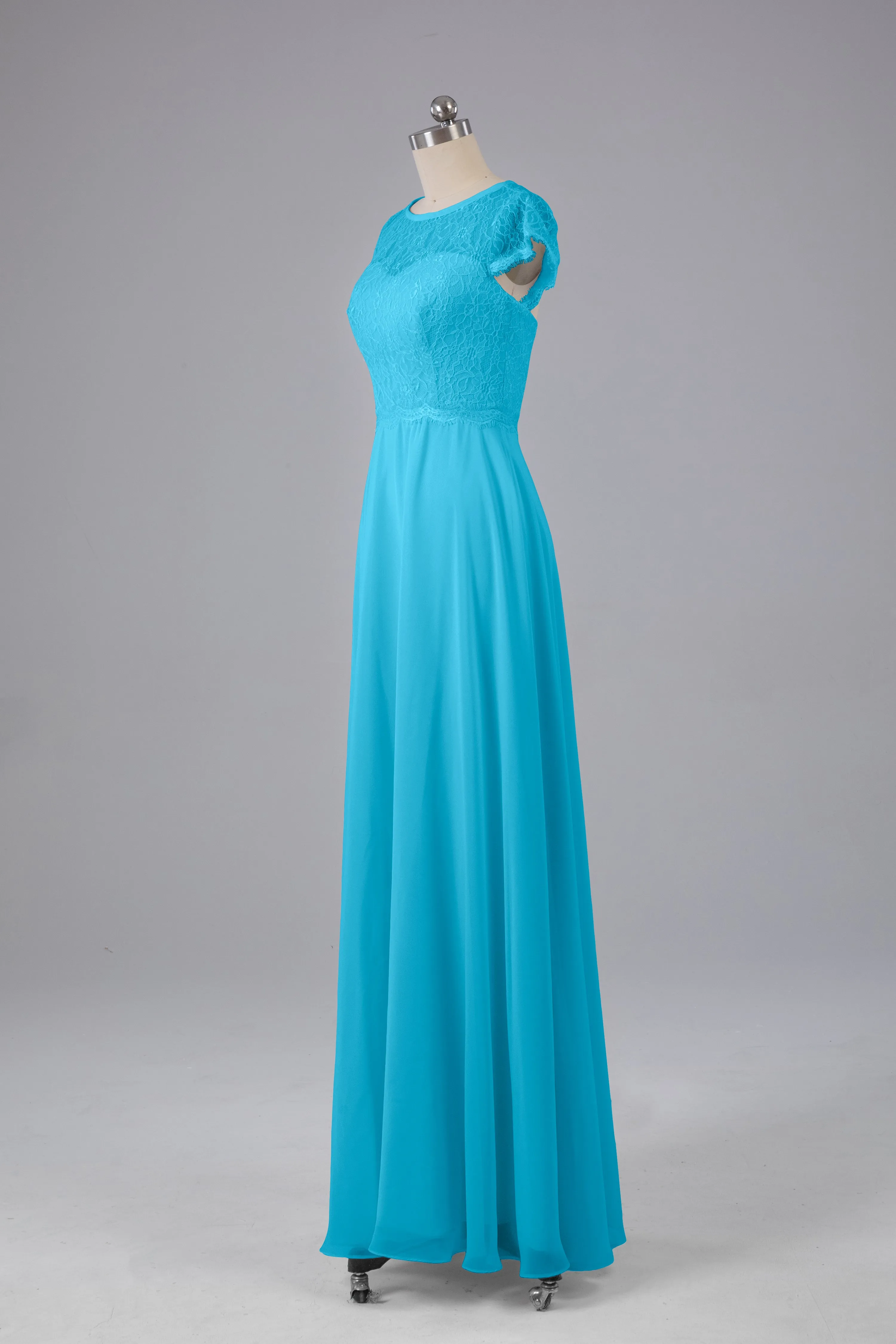 Simple Cap Sleeves Long Bridesmaid Dresses