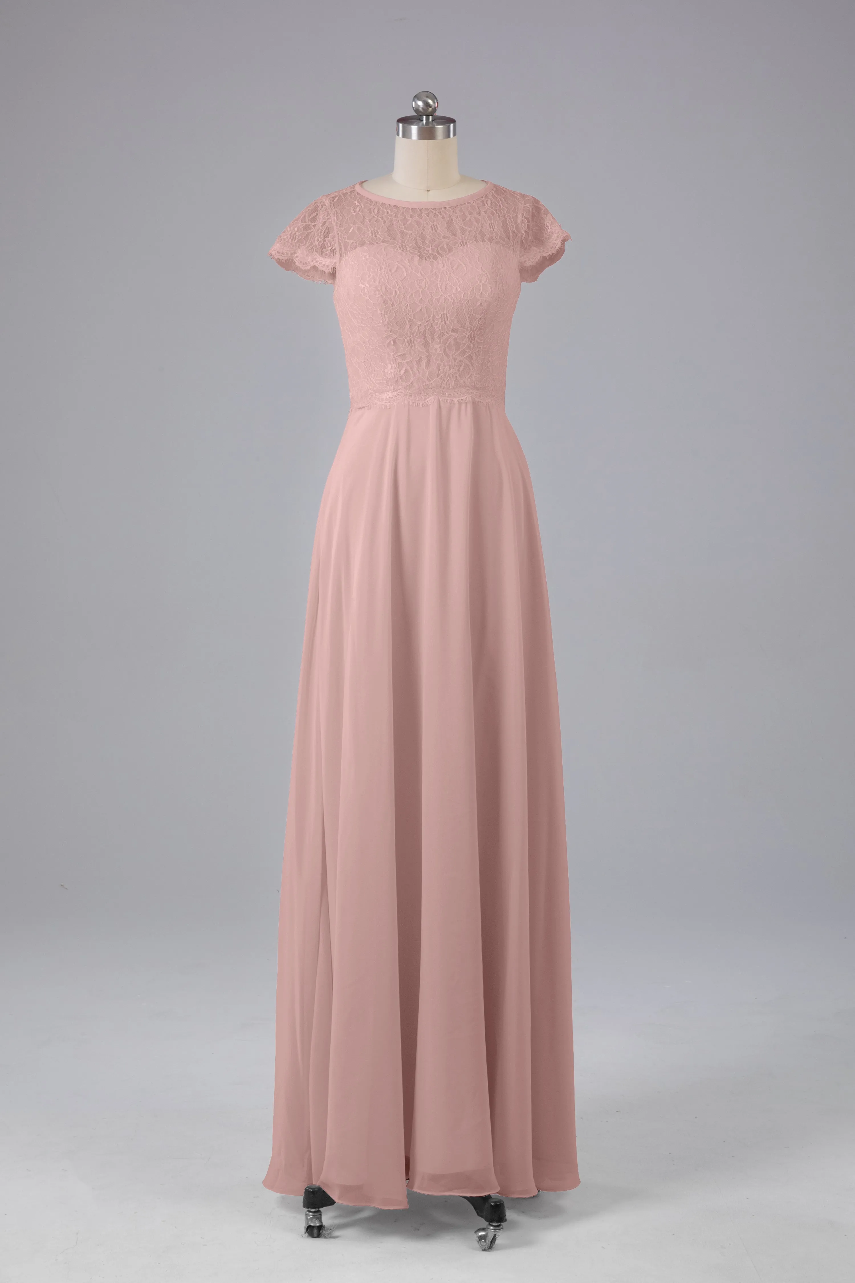 Simple Cap Sleeves Long Bridesmaid Dresses