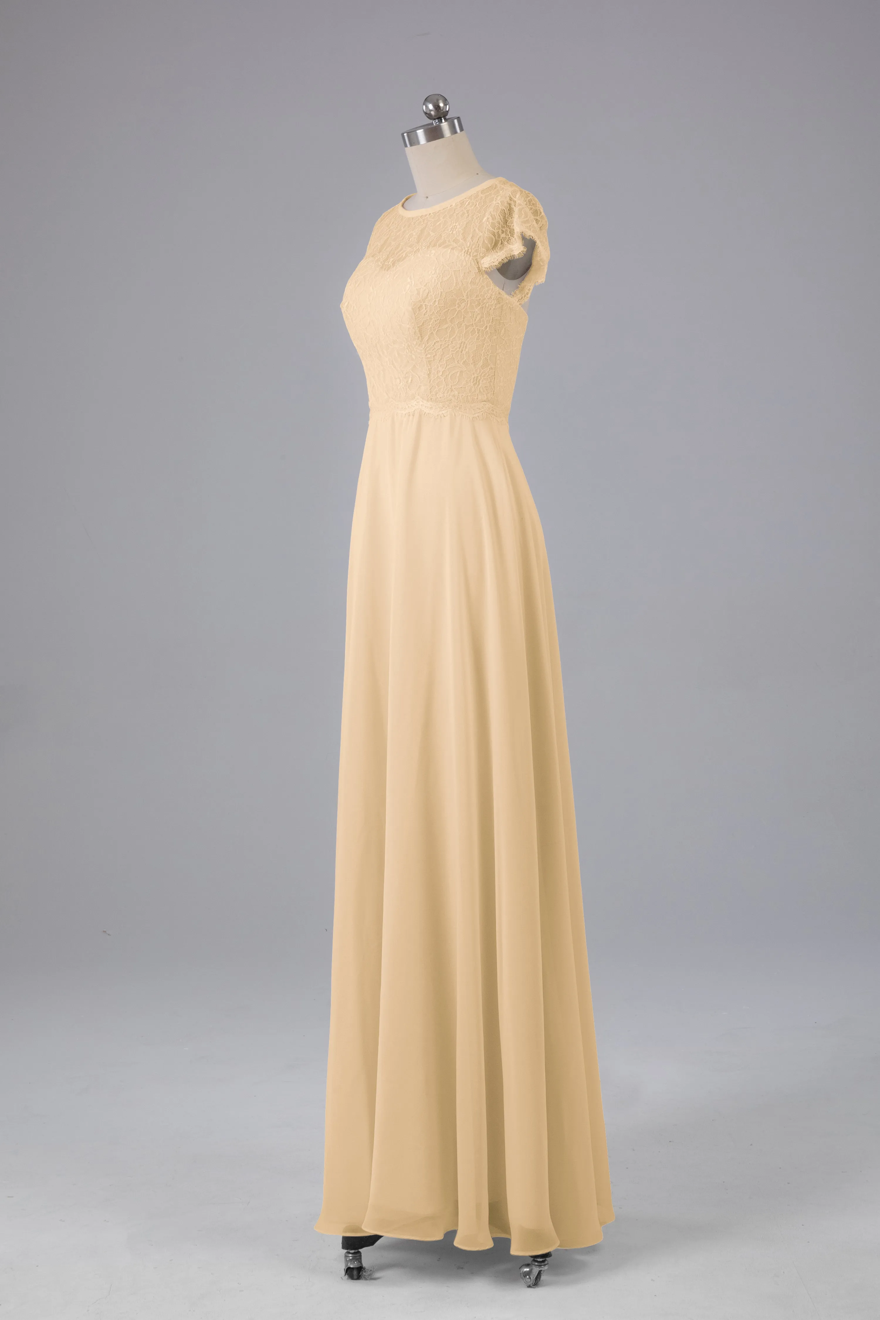 Simple Cap Sleeves Long Bridesmaid Dresses