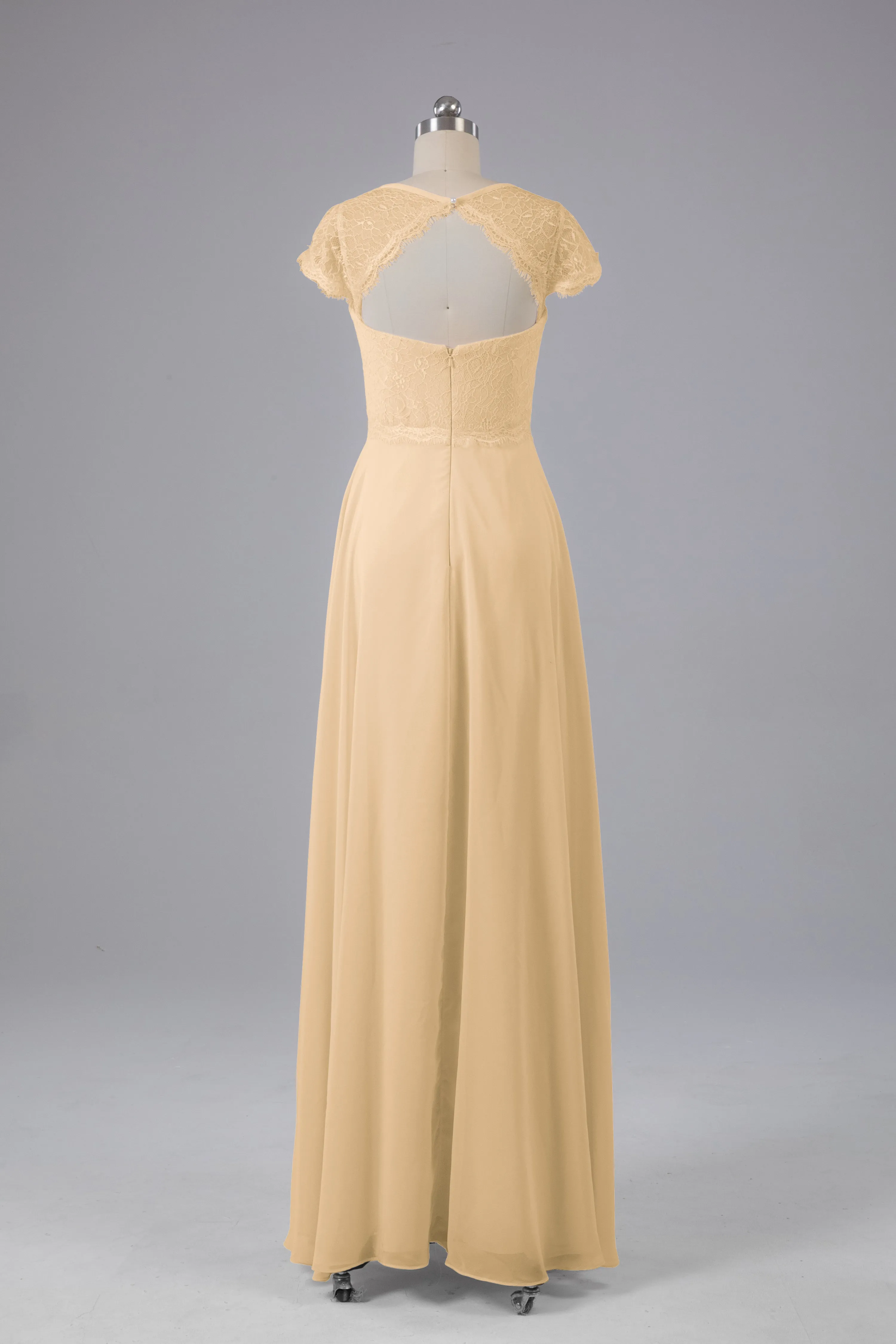 Simple Cap Sleeves Long Bridesmaid Dresses