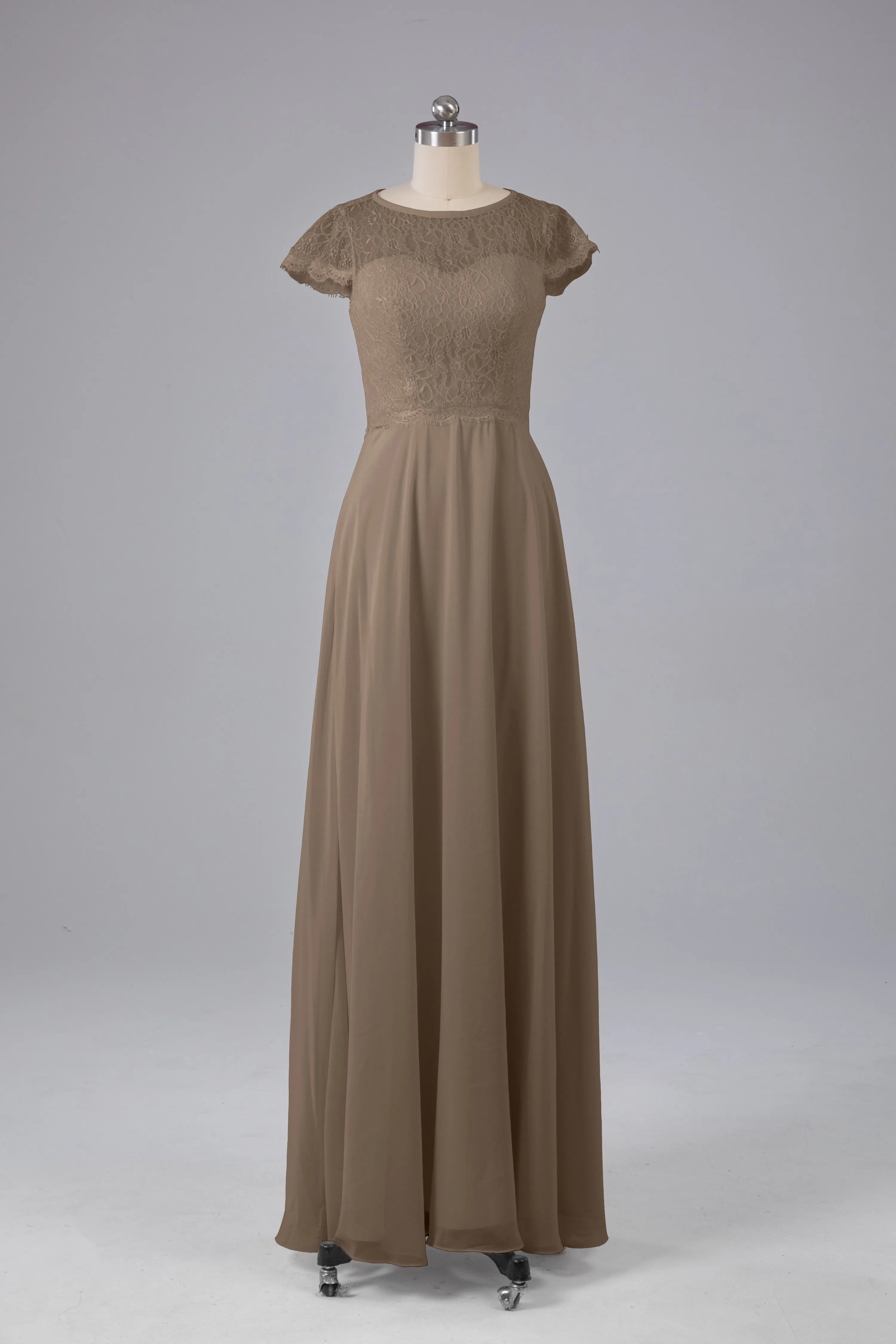 Simple Cap Sleeves Long Bridesmaid Dresses