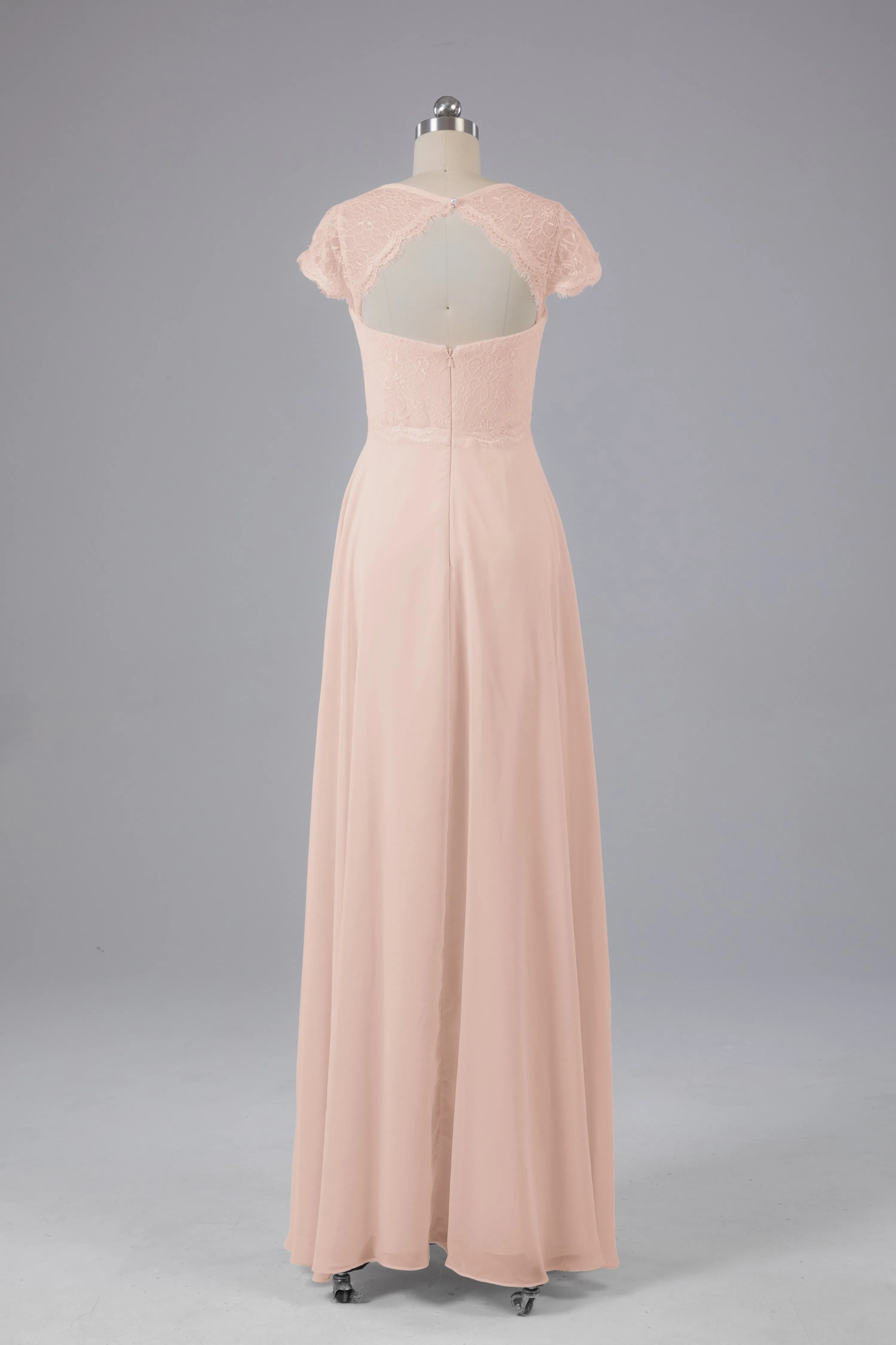 Simple Cap Sleeves Long Bridesmaid Dresses