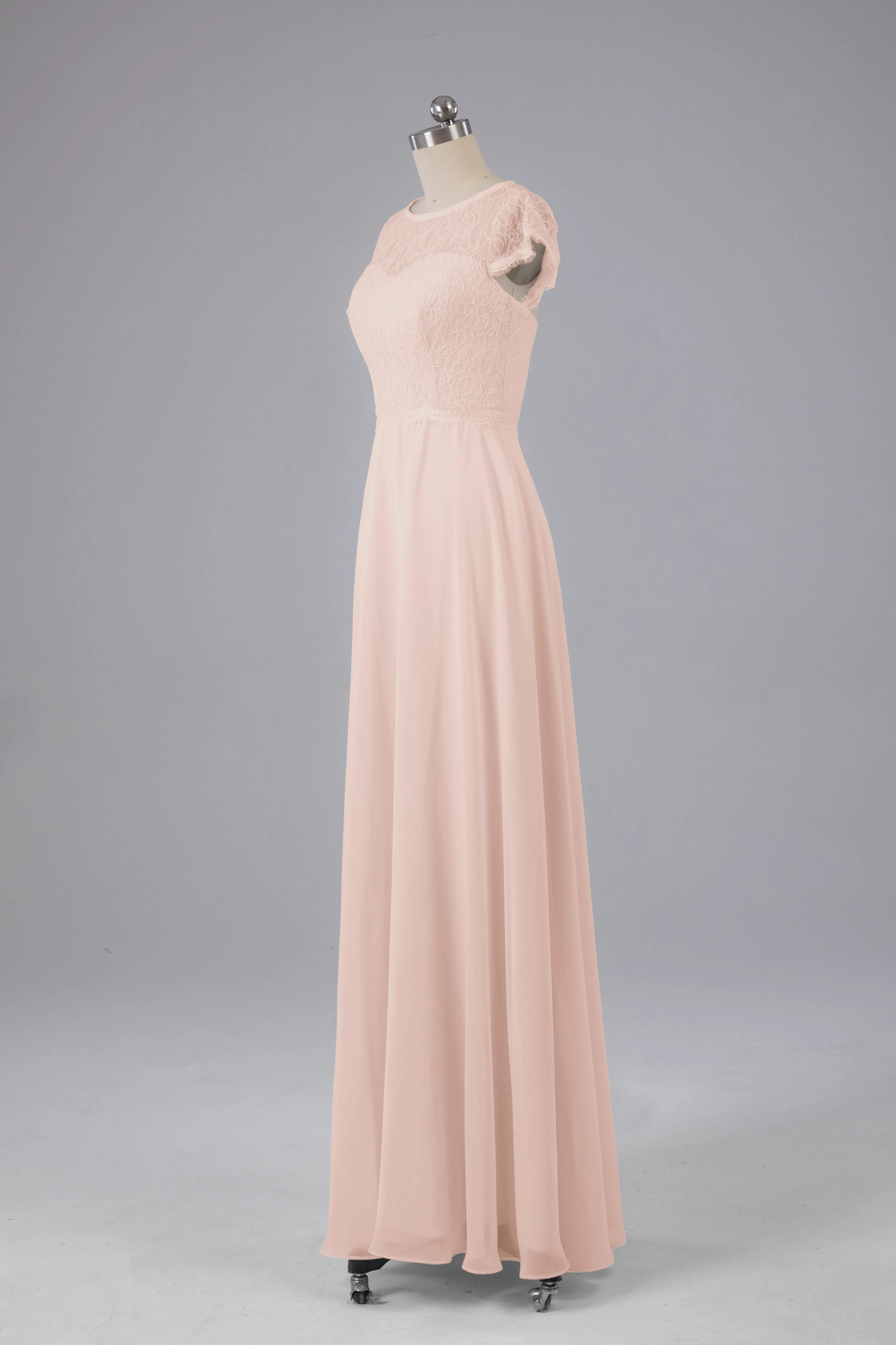 Simple Cap Sleeves Long Bridesmaid Dresses