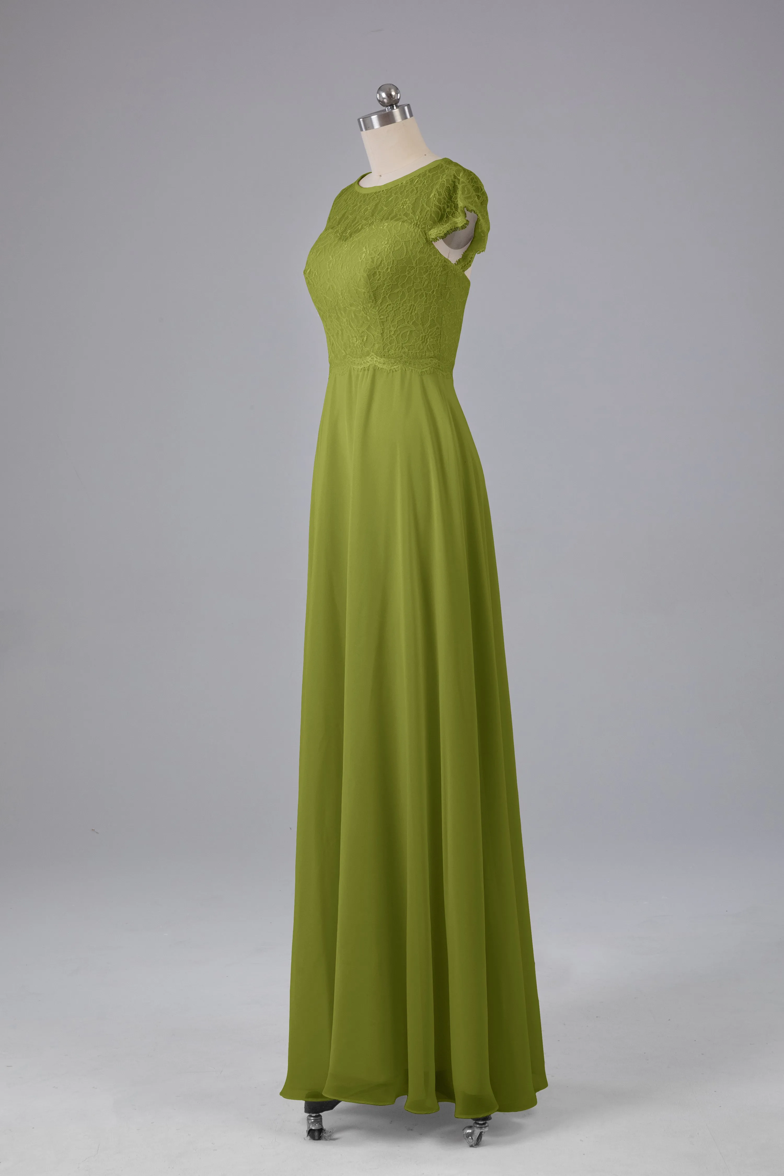 Simple Cap Sleeves Long Bridesmaid Dresses