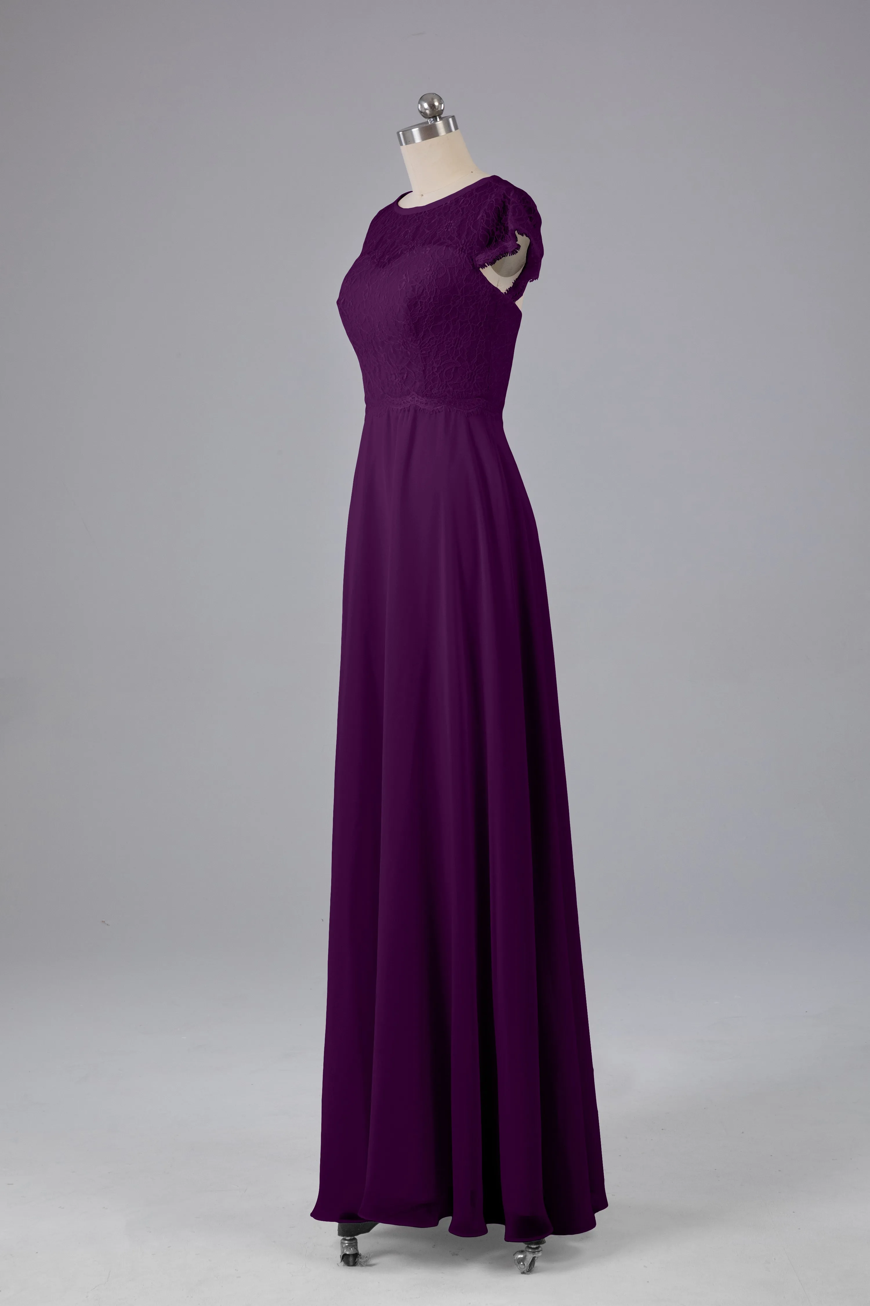 Simple Cap Sleeves Long Bridesmaid Dresses