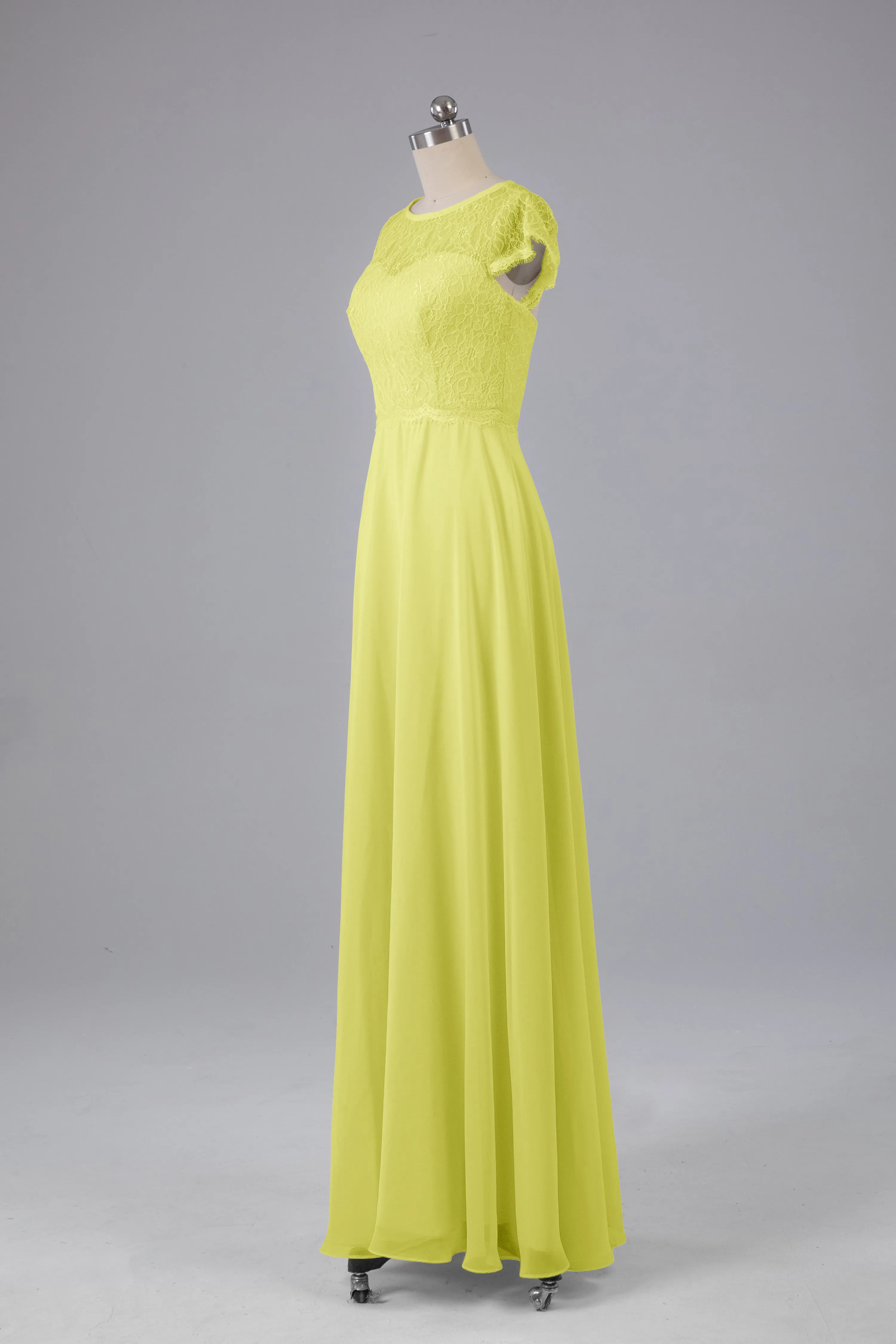 Simple Cap Sleeves Long Bridesmaid Dresses