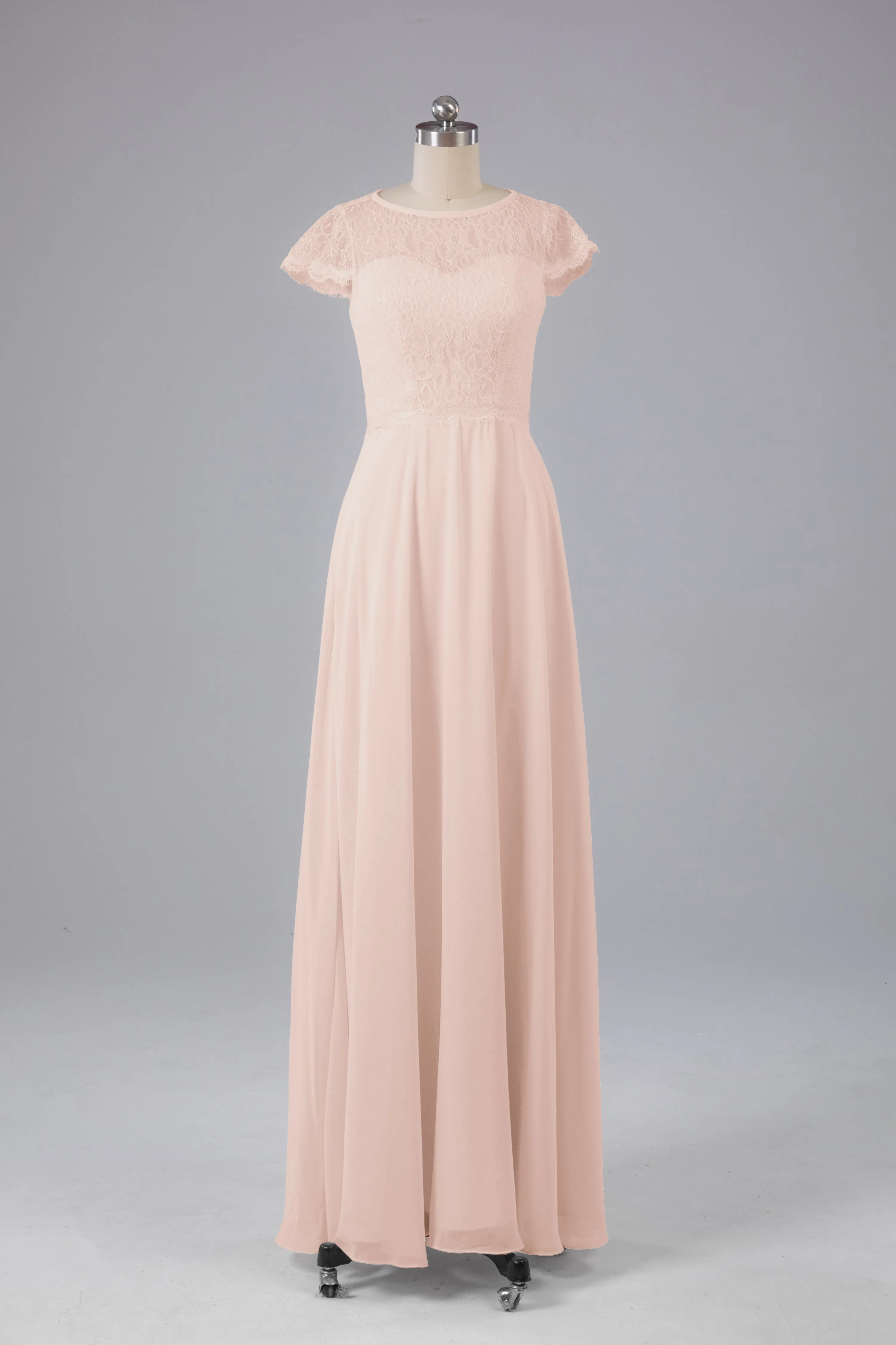 Simple Cap Sleeves Long Bridesmaid Dresses