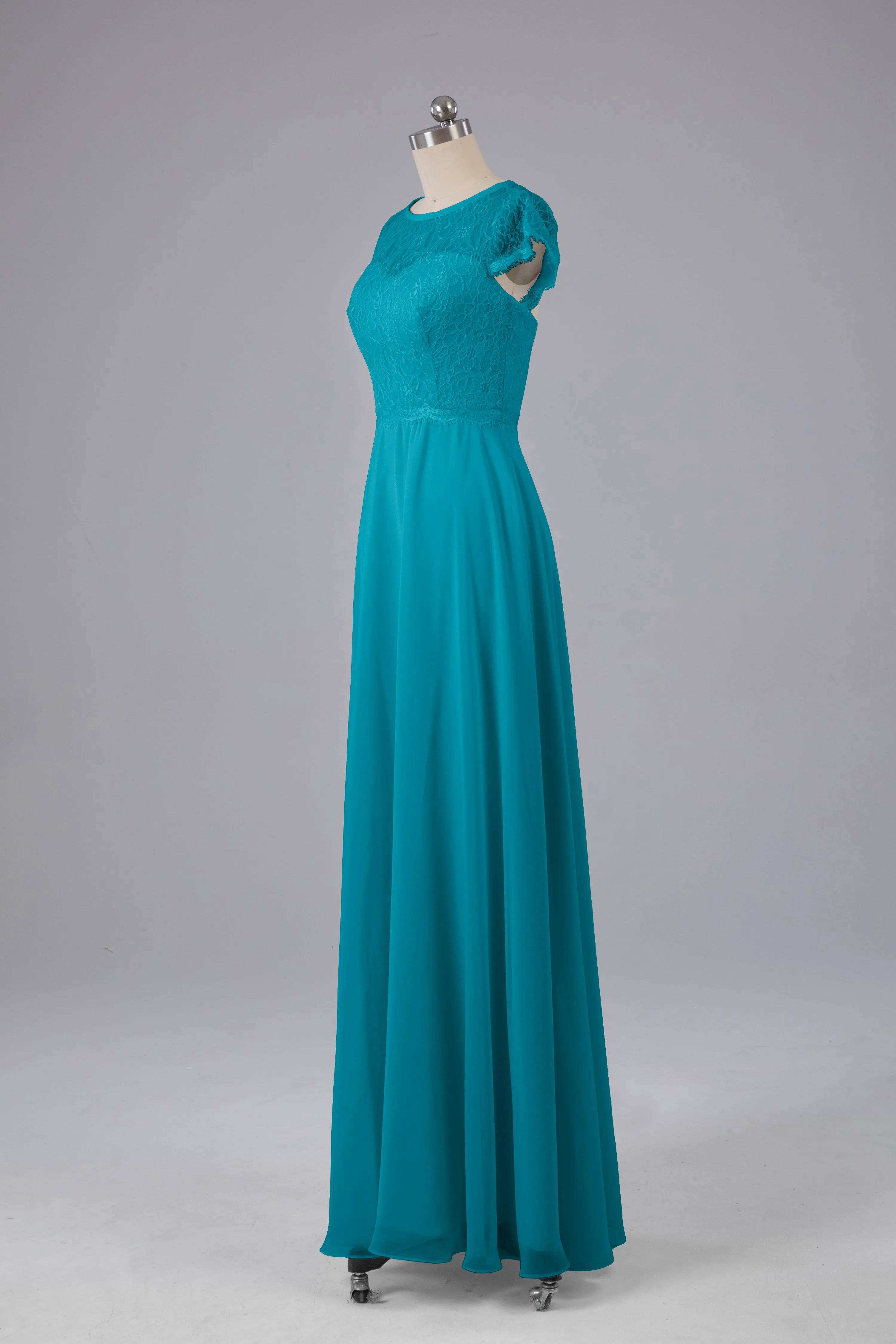 Simple Cap Sleeves Long Bridesmaid Dresses