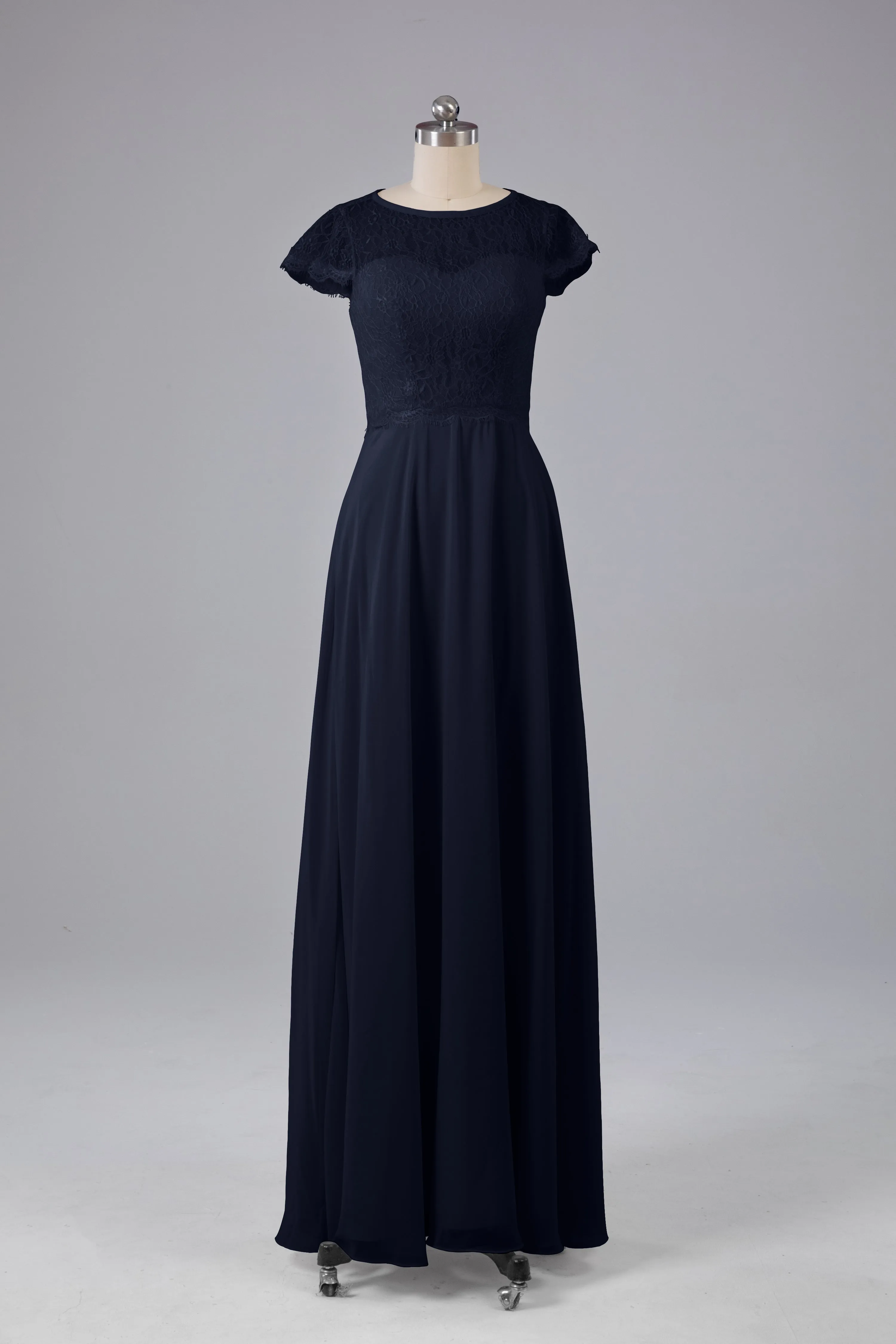 Simple Cap Sleeves Long Bridesmaid Dresses