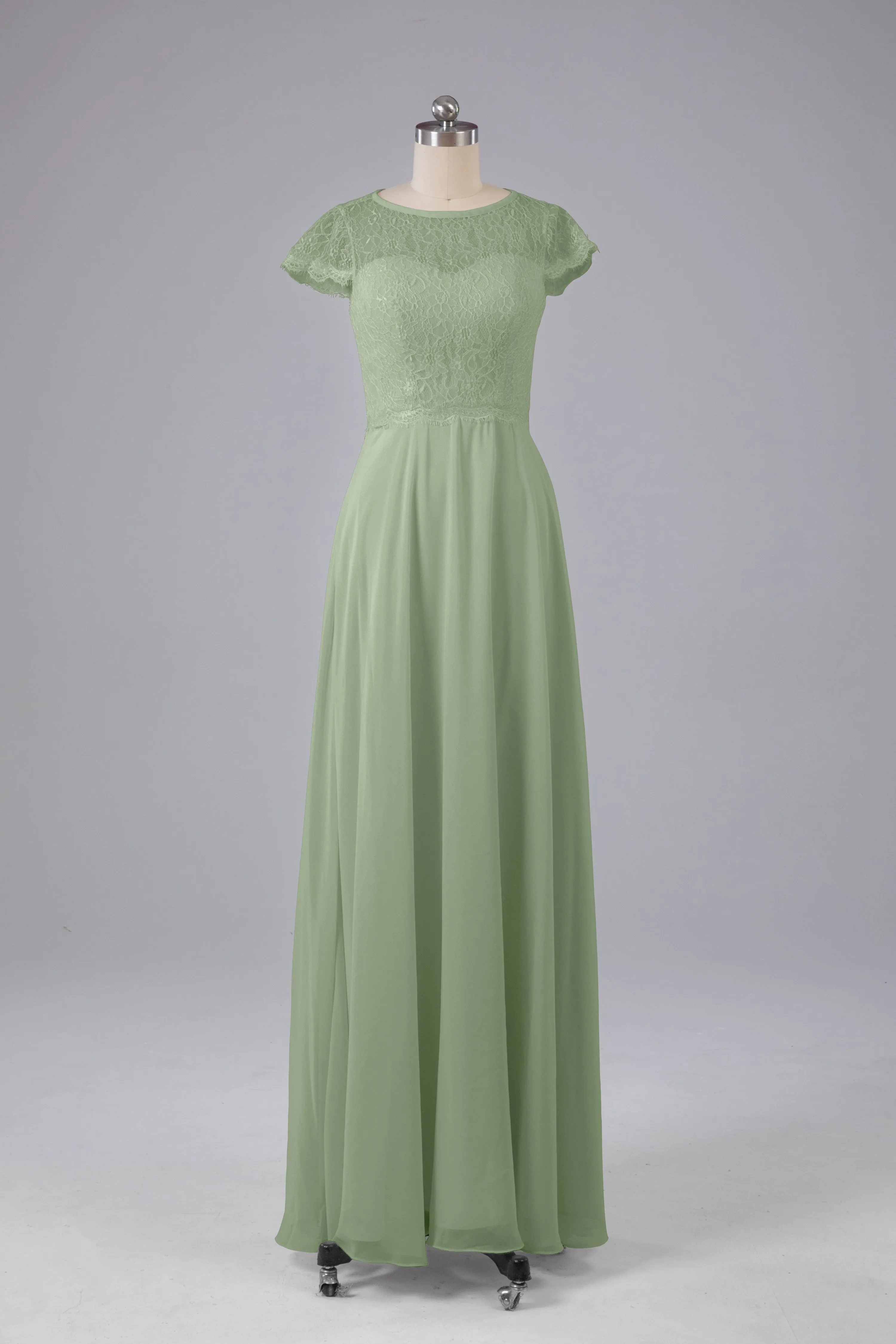 Simple Cap Sleeves Long Bridesmaid Dresses