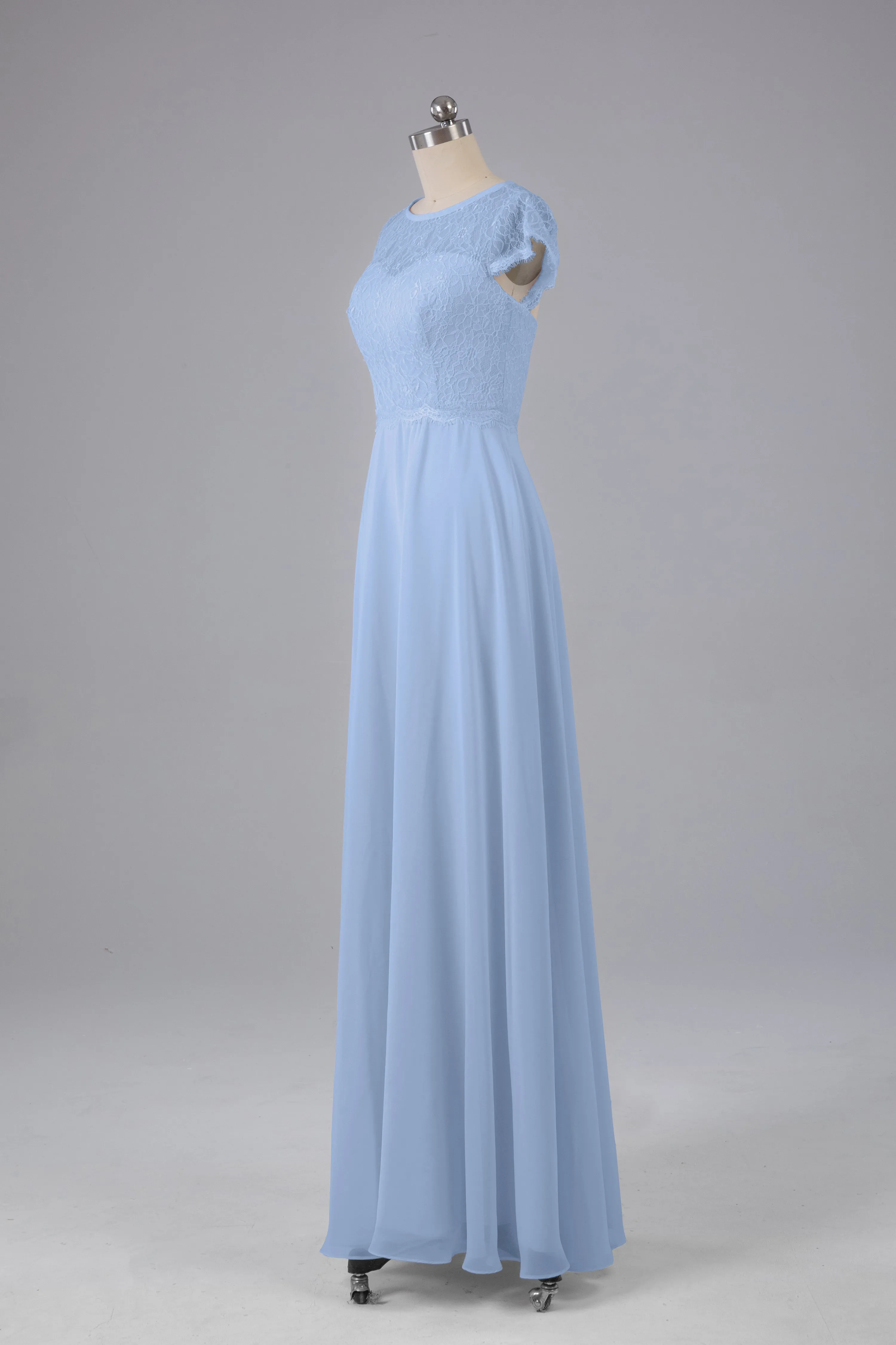 Simple Cap Sleeves Long Bridesmaid Dresses