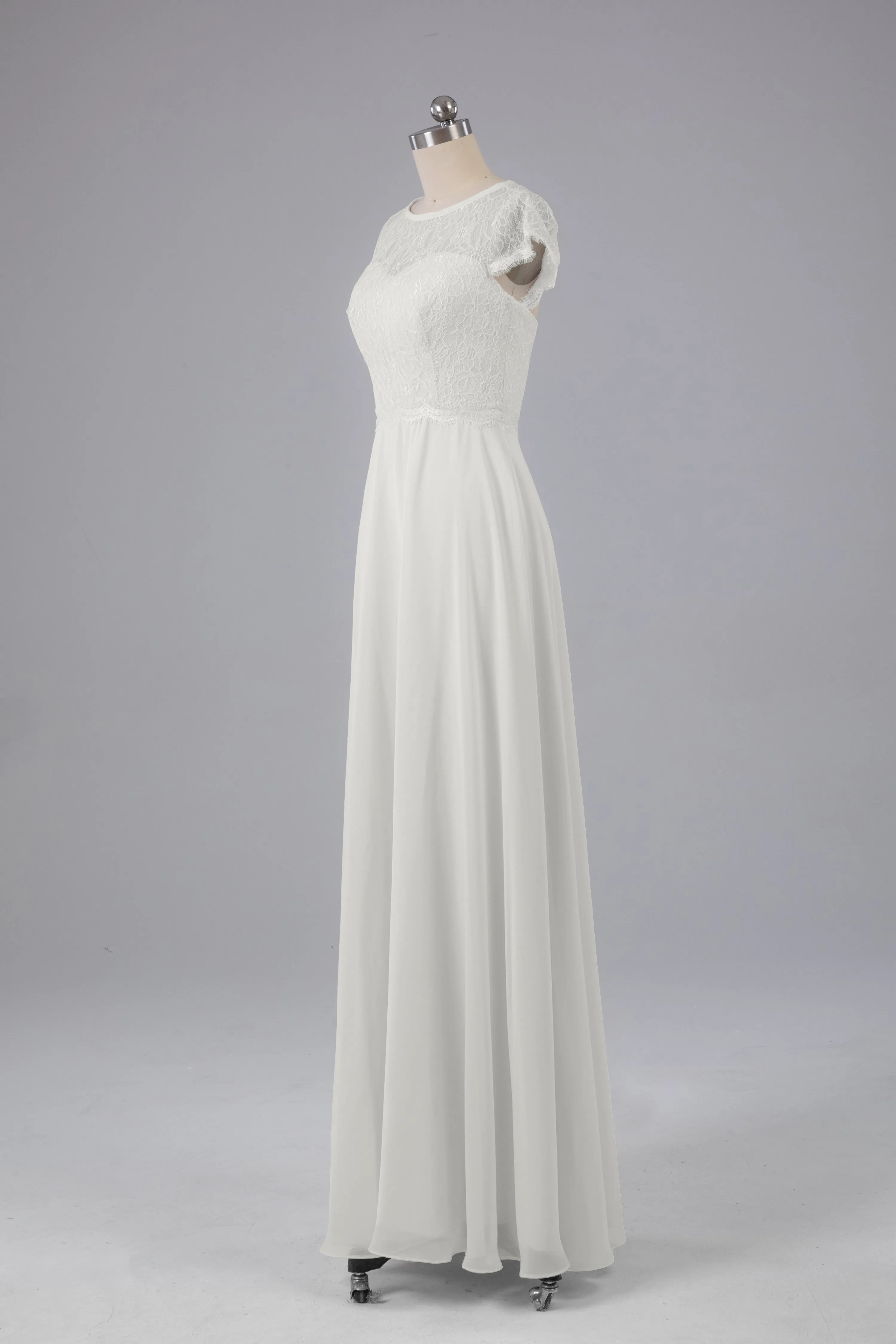 Simple Cap Sleeves Long Bridesmaid Dresses