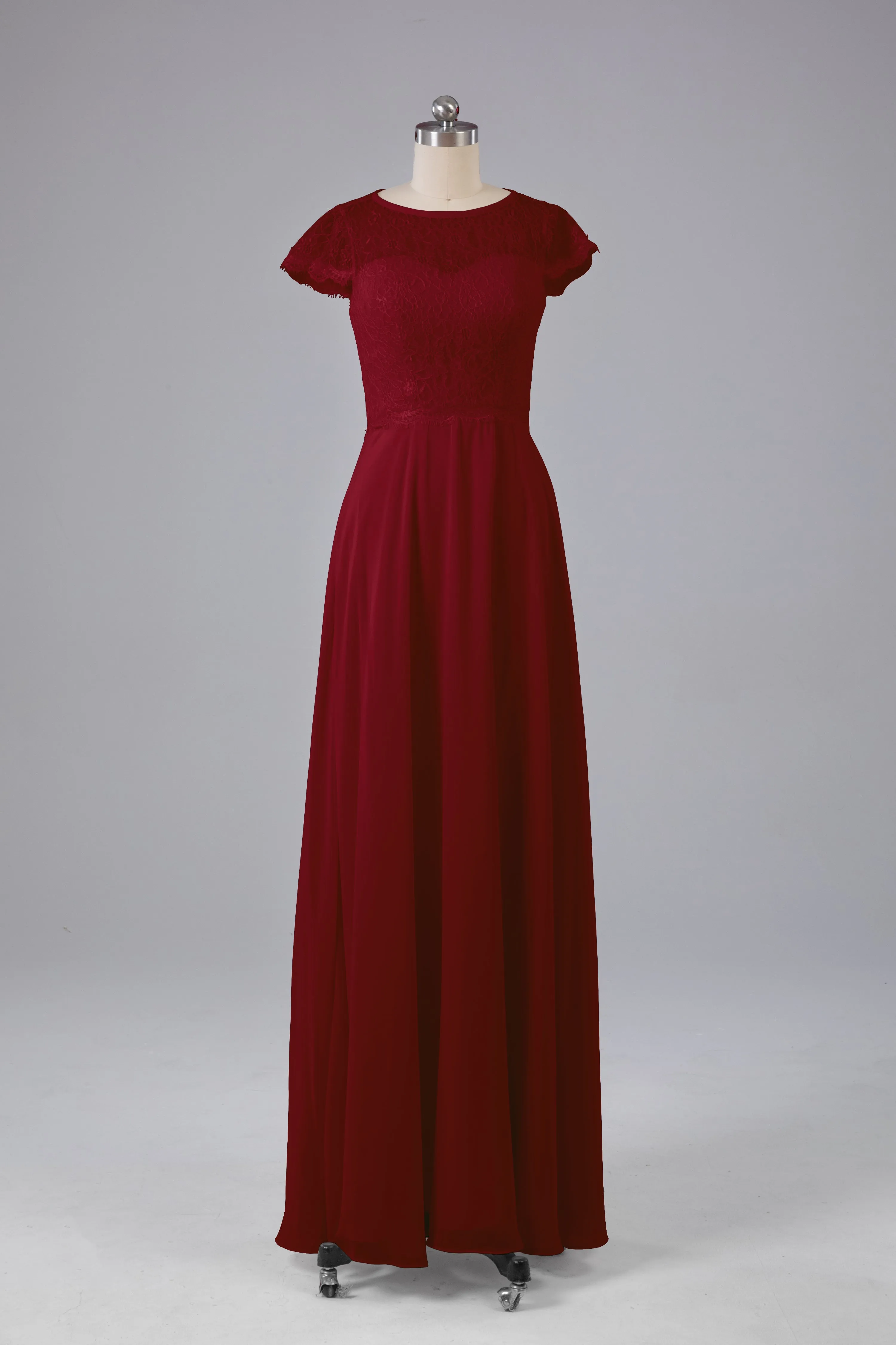 Simple Cap Sleeves Long Bridesmaid Dresses