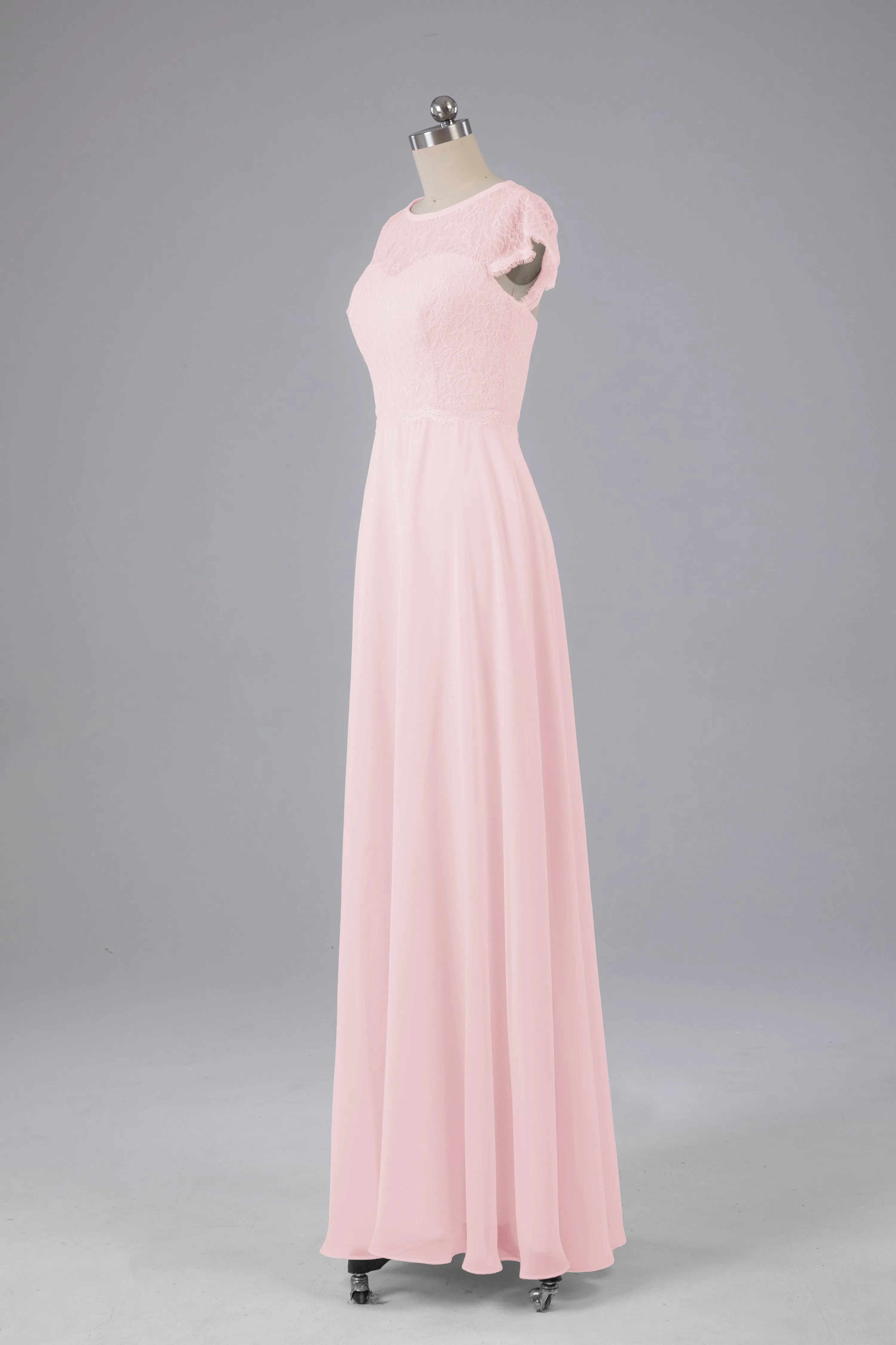 Simple Cap Sleeves Long Bridesmaid Dresses