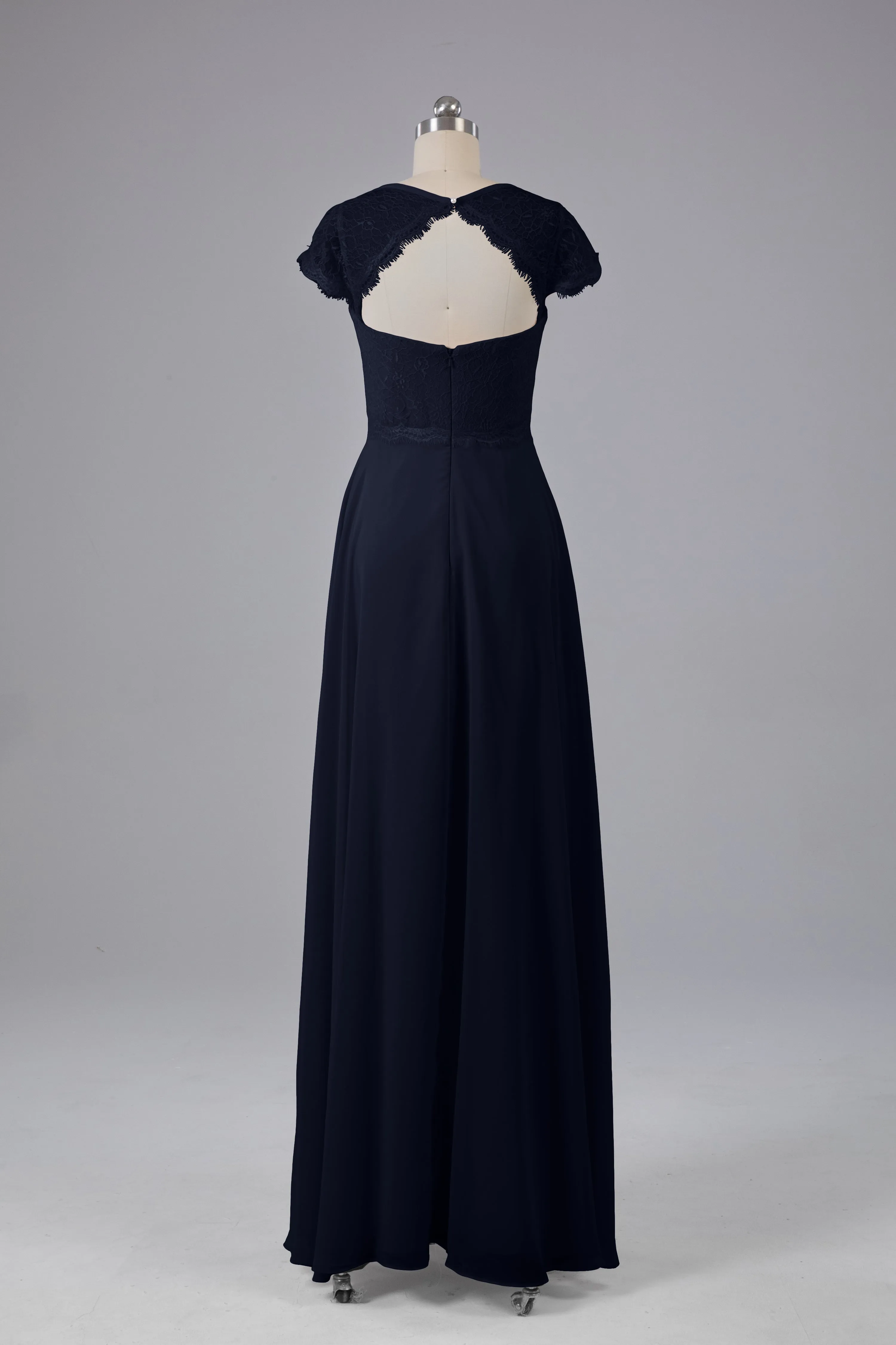 Simple Cap Sleeves Long Bridesmaid Dresses