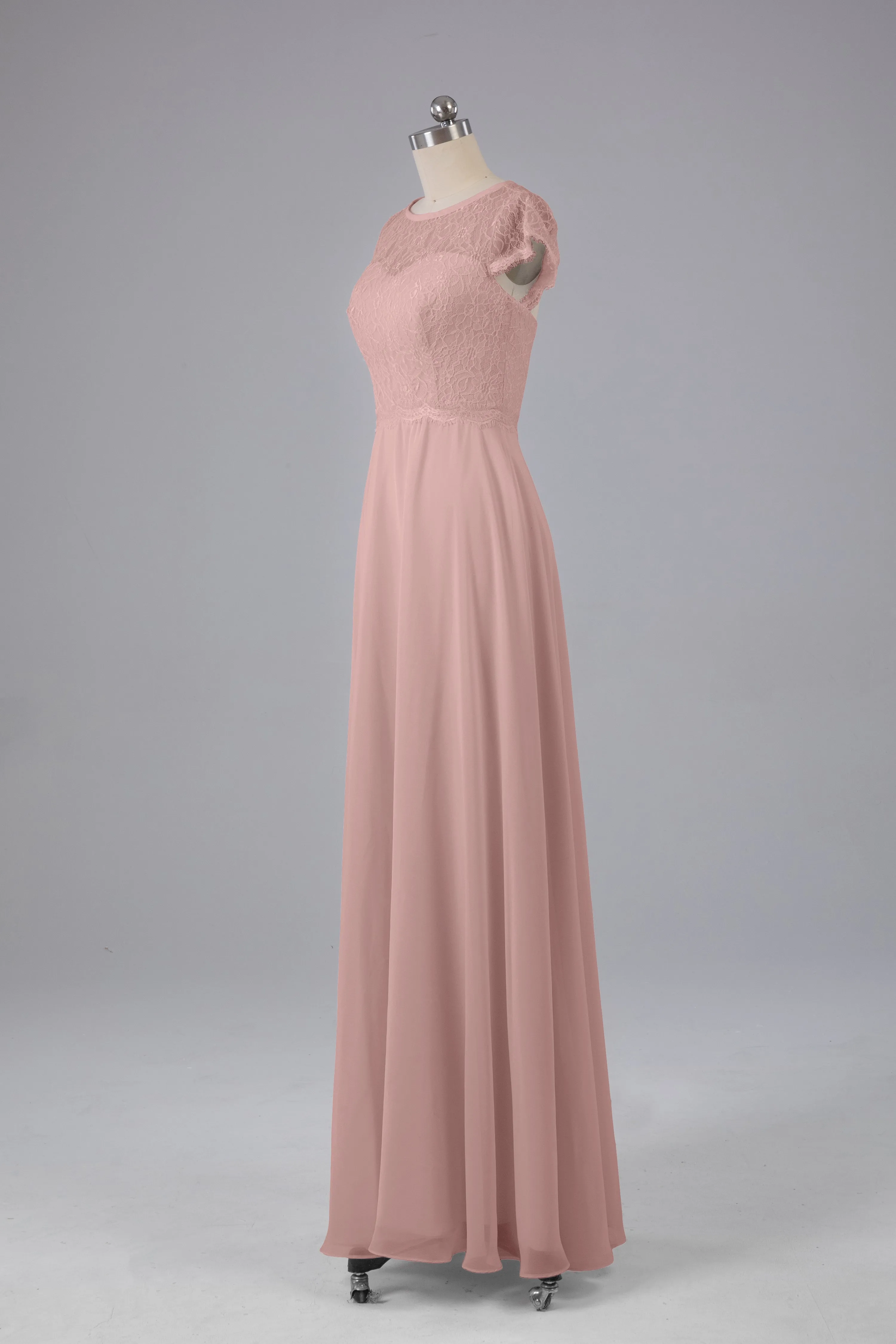 Simple Cap Sleeves Long Bridesmaid Dresses