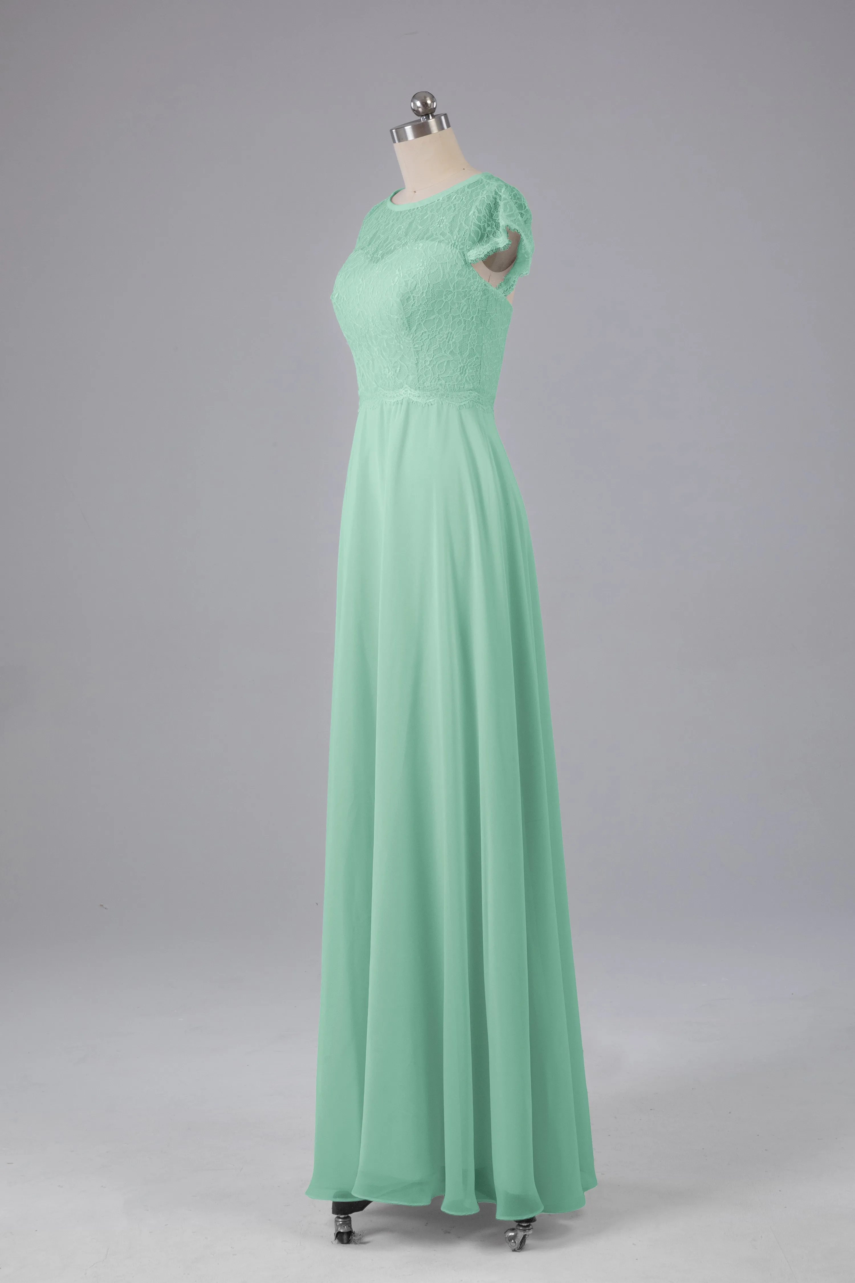 Simple Cap Sleeves Long Bridesmaid Dresses