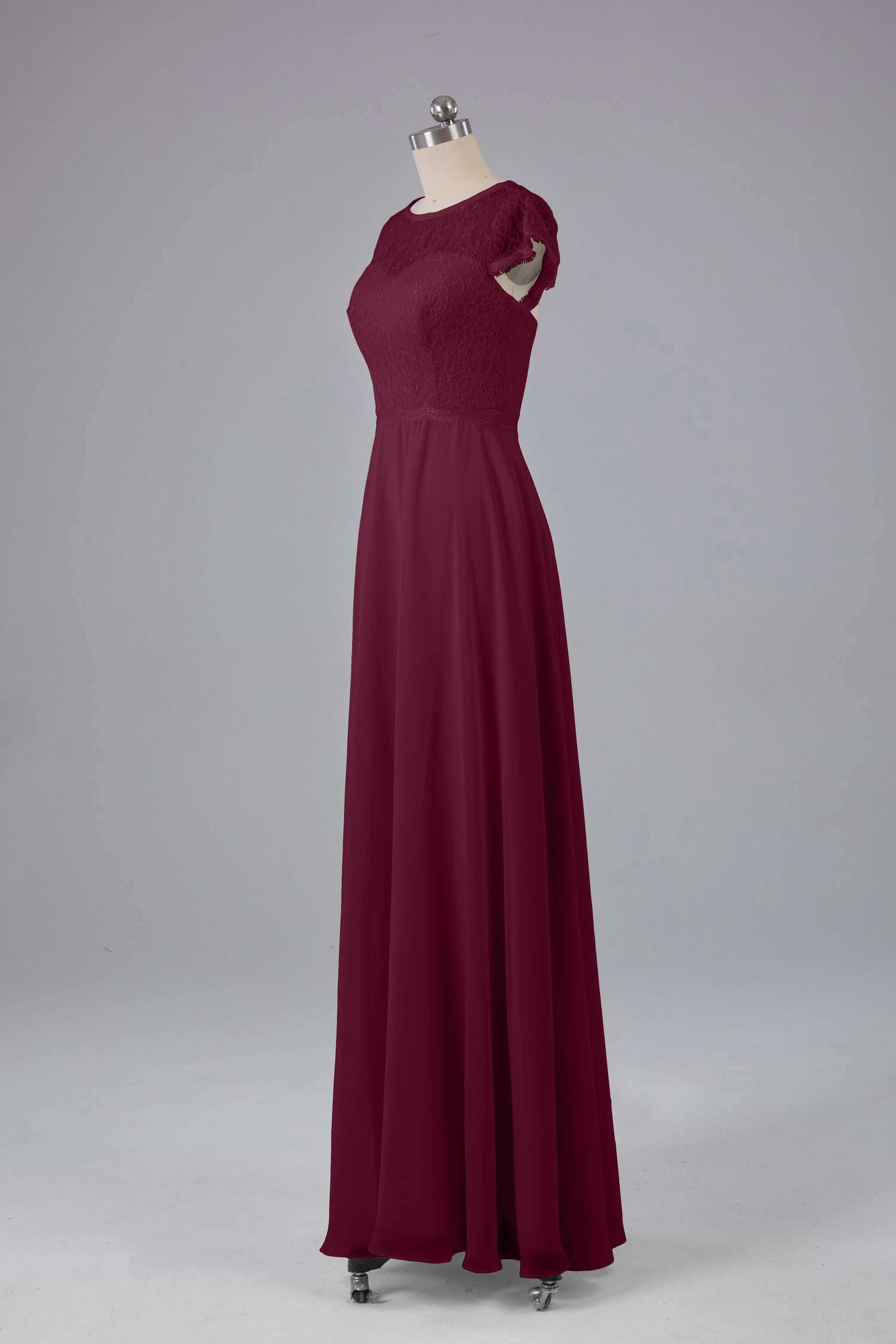Simple Cap Sleeves Long Bridesmaid Dresses
