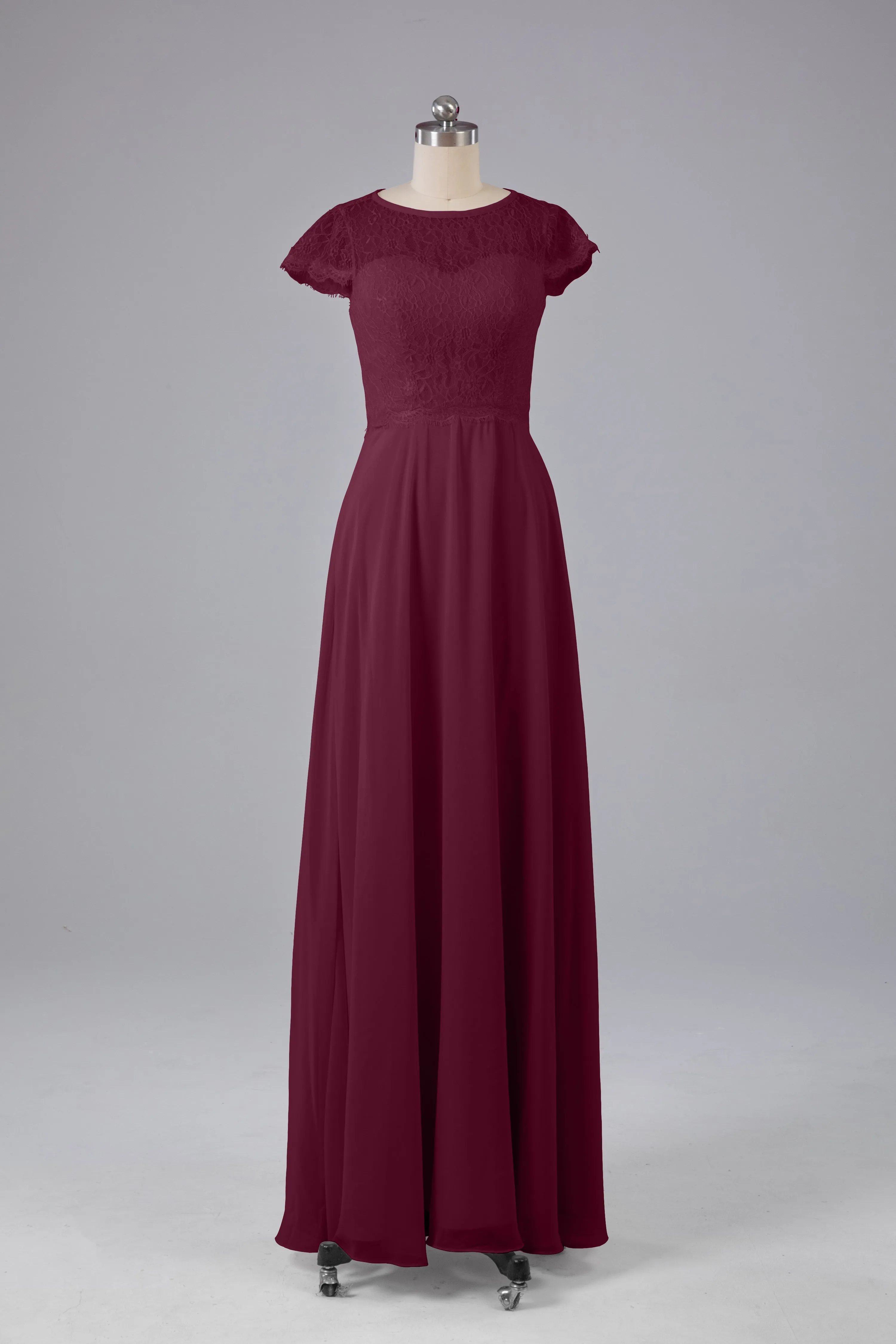 Simple Cap Sleeves Long Bridesmaid Dresses