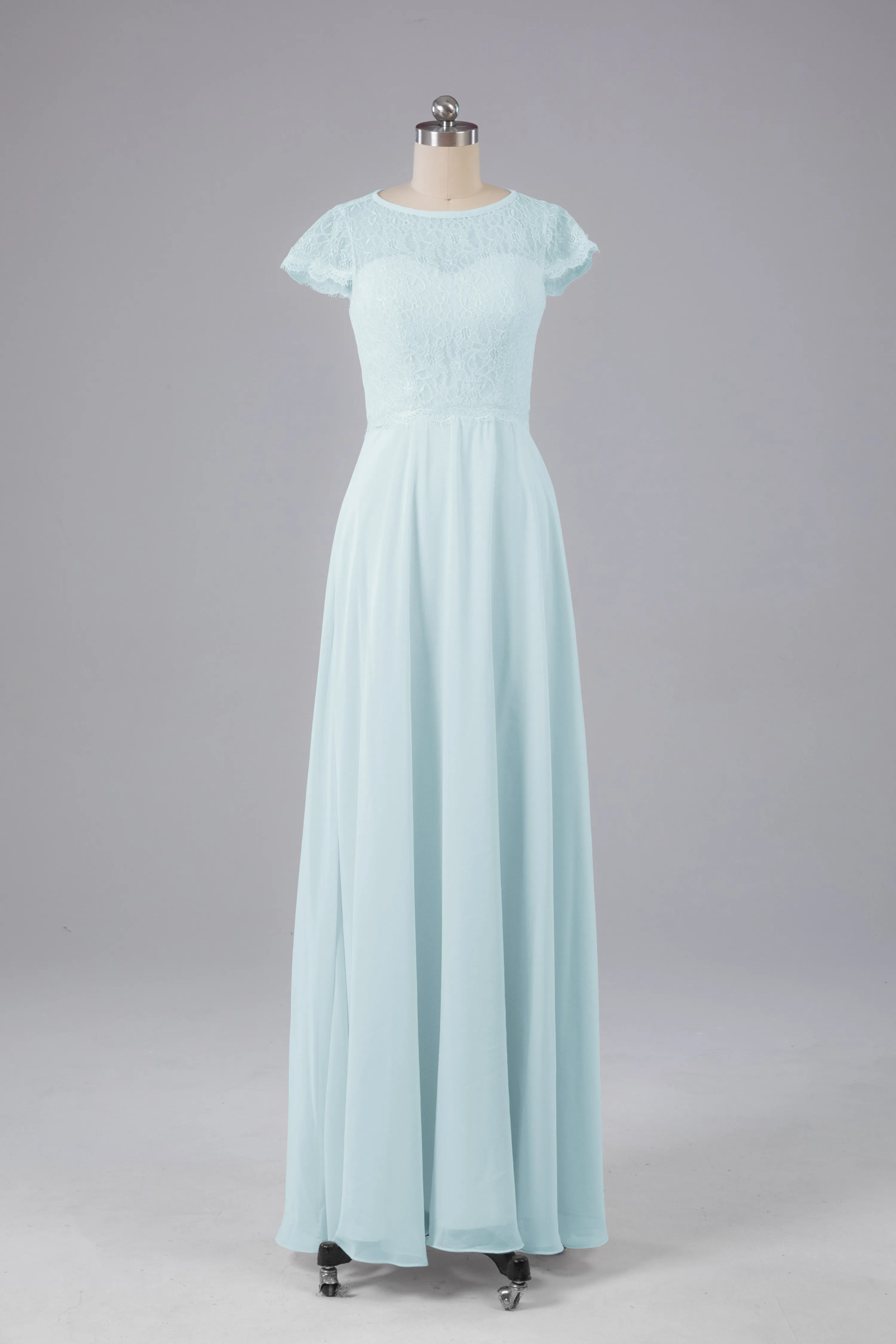 Simple Cap Sleeves Long Bridesmaid Dresses