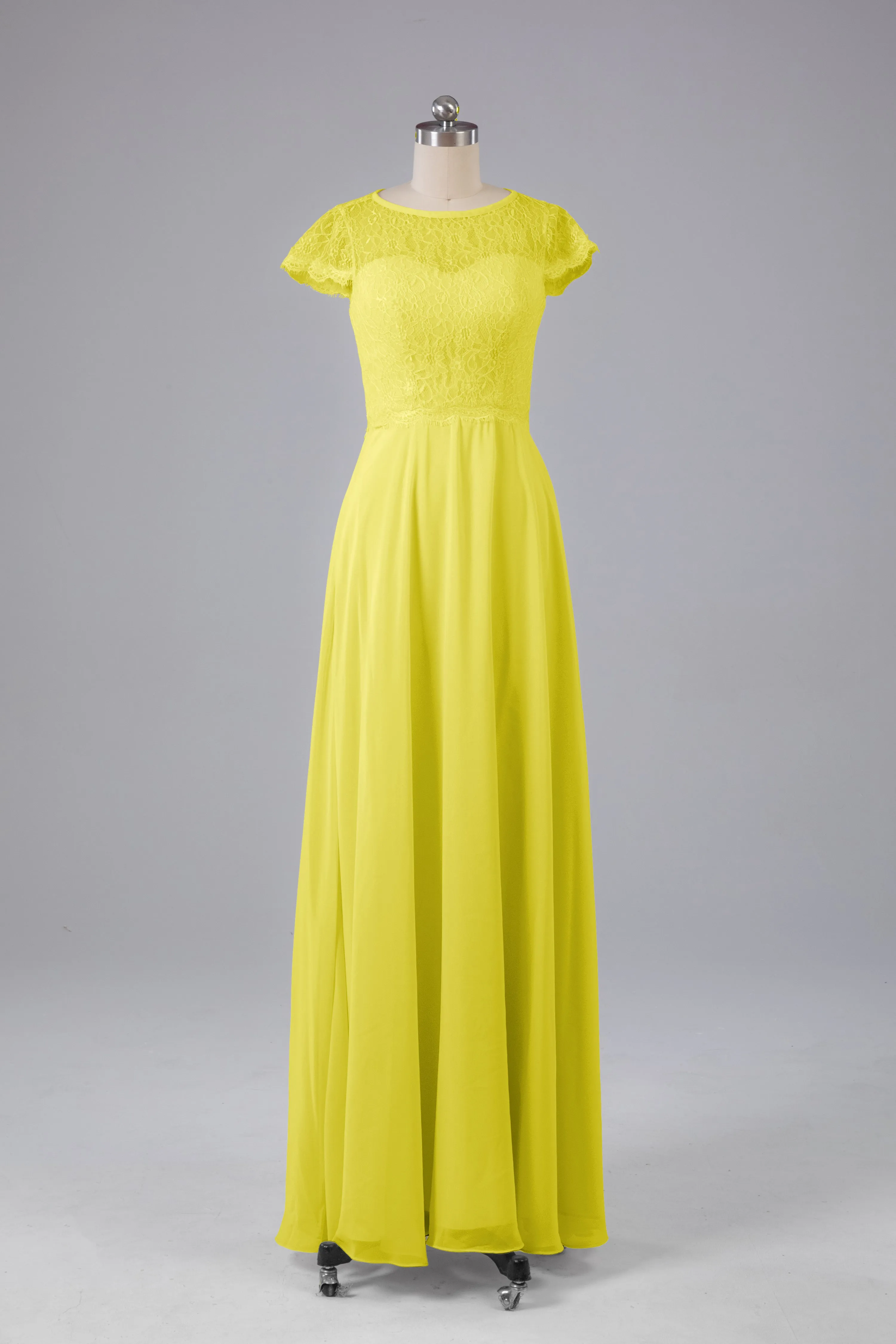 Simple Cap Sleeves Long Bridesmaid Dresses