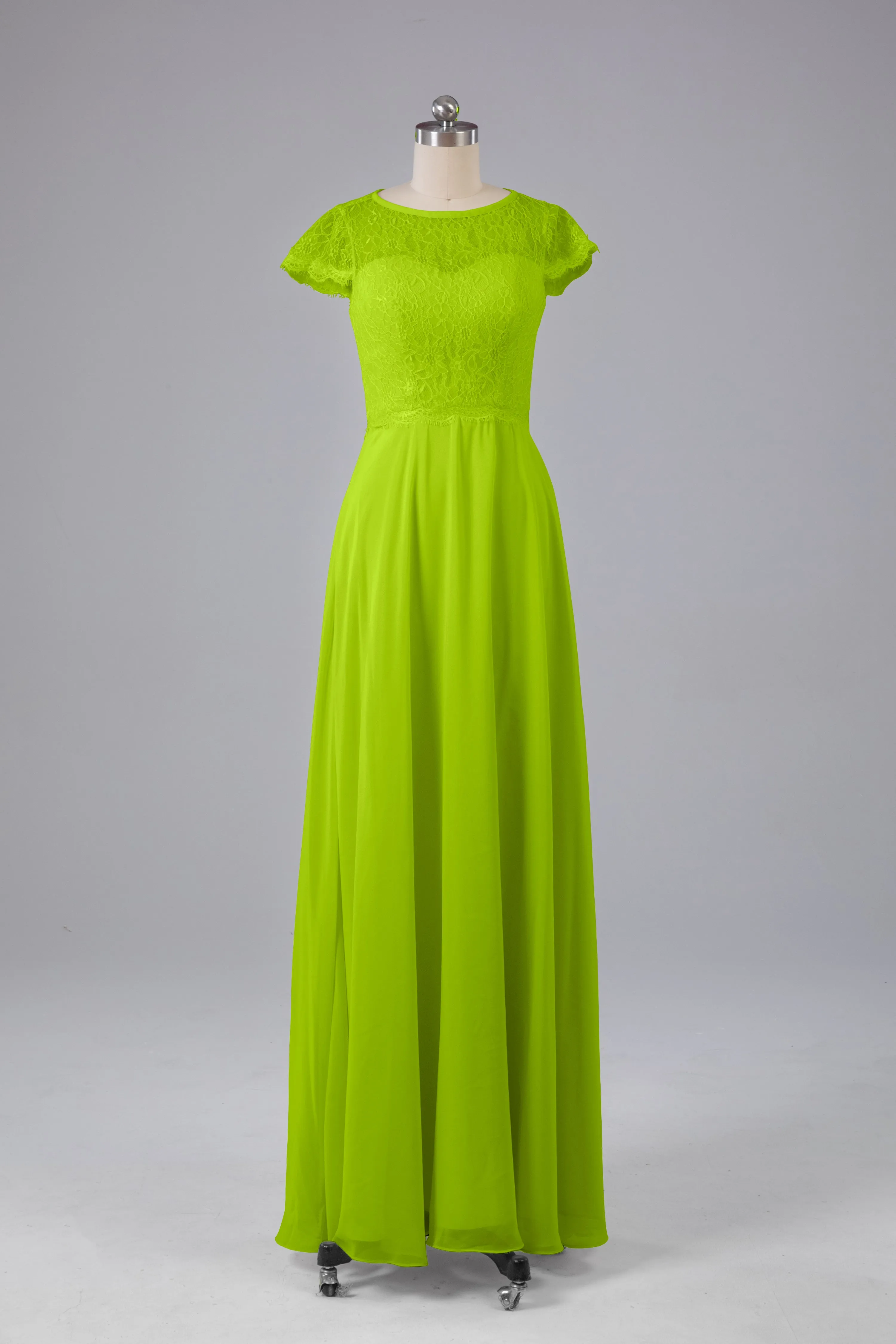 Simple Cap Sleeves Long Bridesmaid Dresses