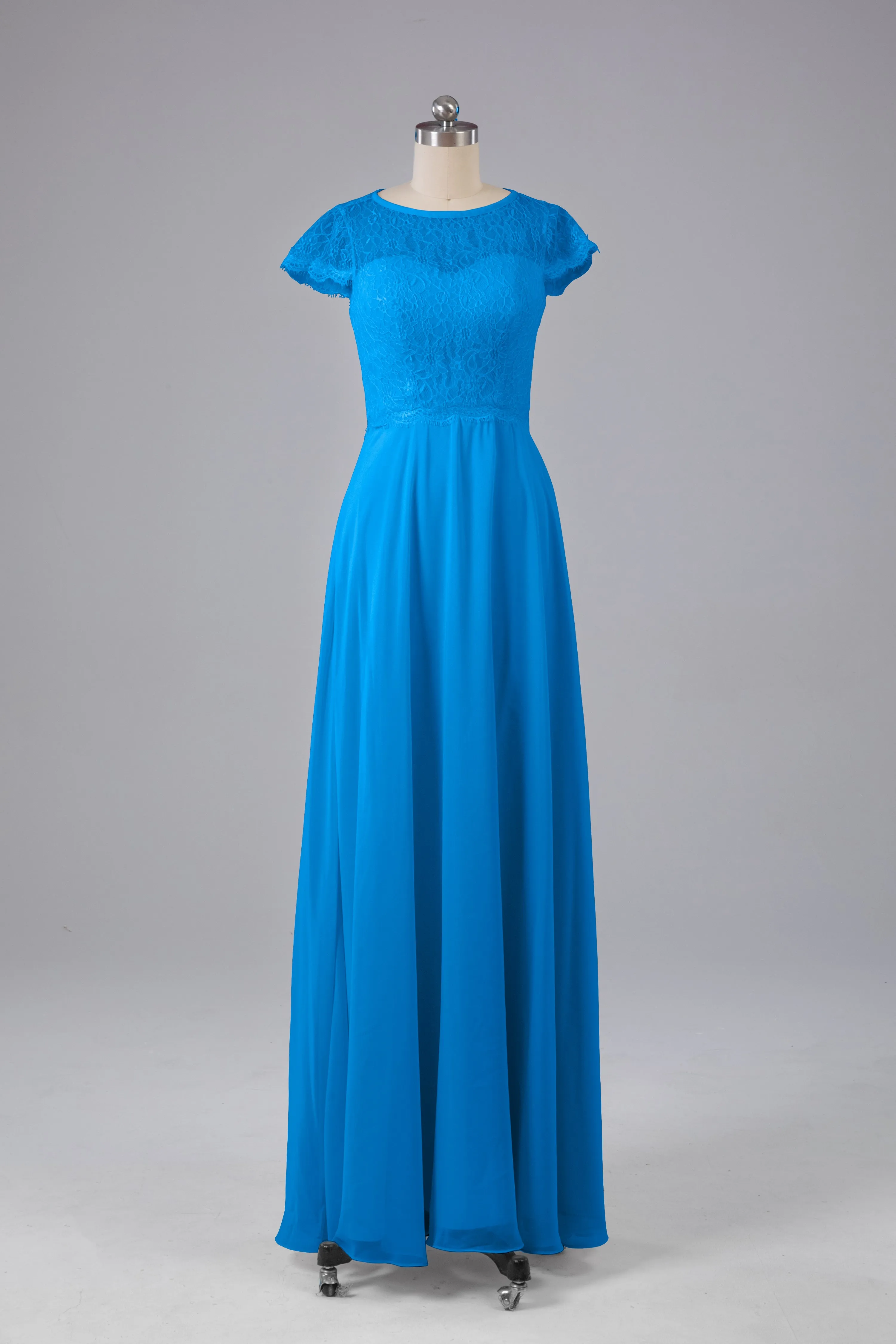Simple Cap Sleeves Long Bridesmaid Dresses
