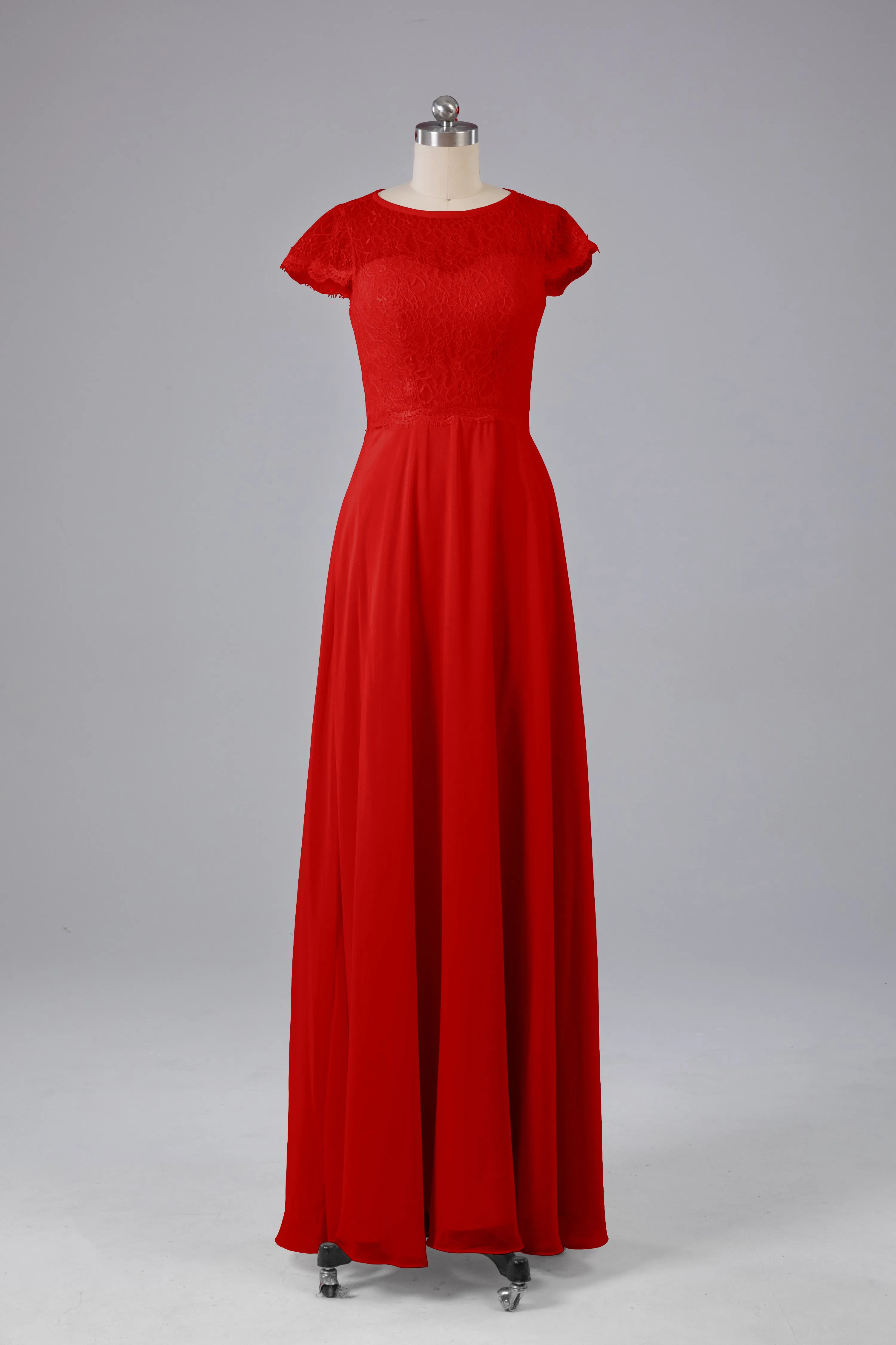 Simple Cap Sleeves Long Bridesmaid Dresses