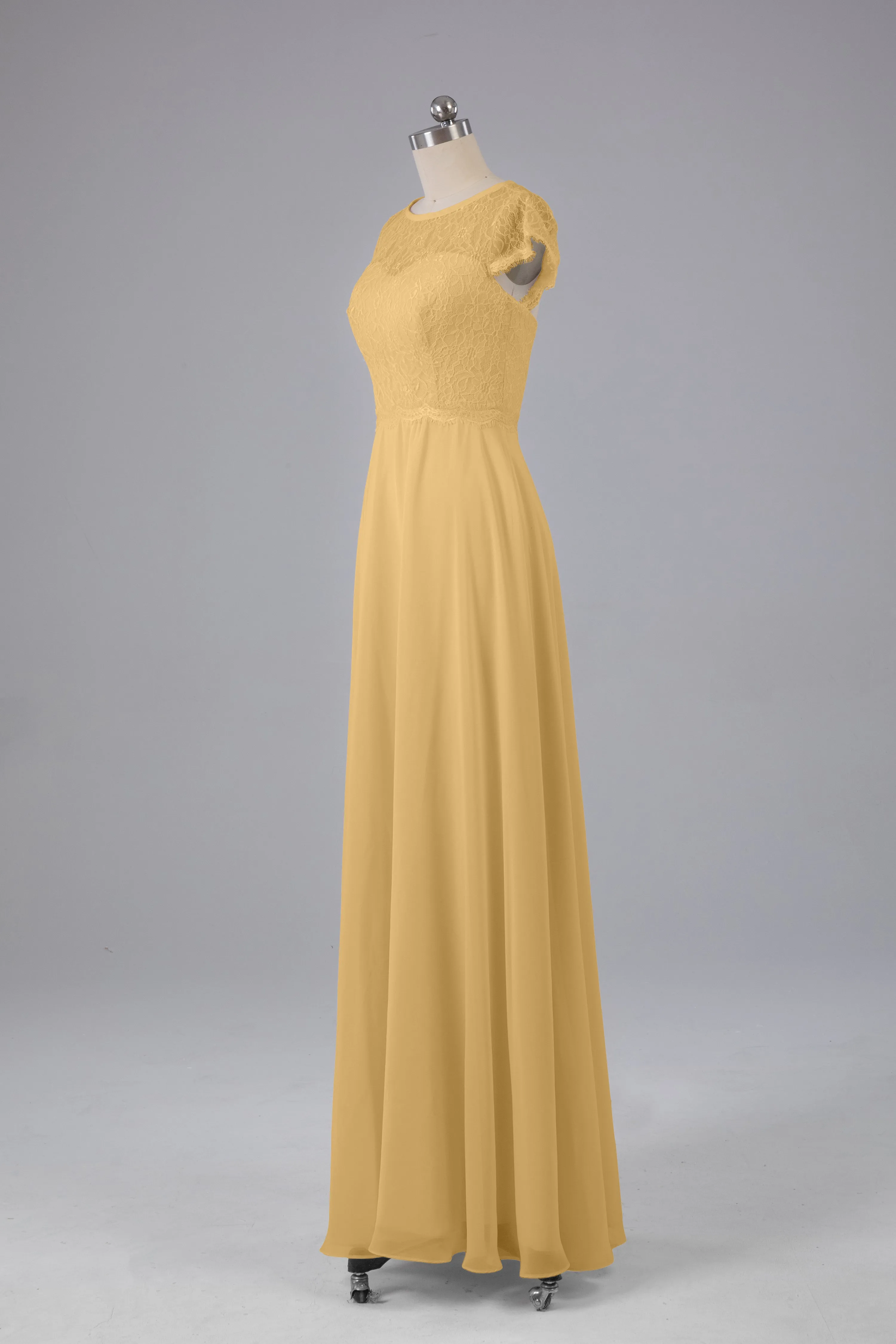 Simple Cap Sleeves Long Bridesmaid Dresses