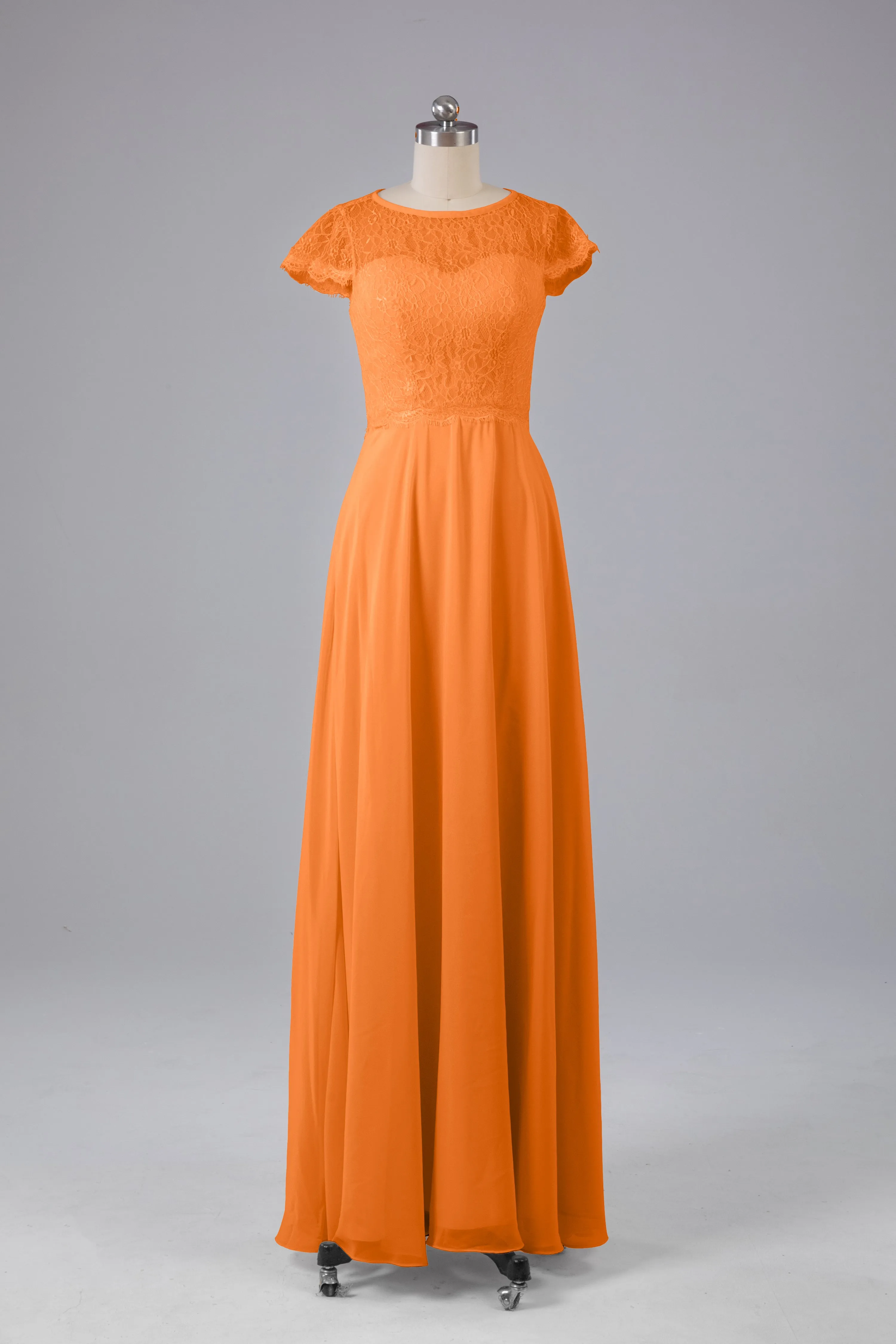 Simple Cap Sleeves Long Bridesmaid Dresses