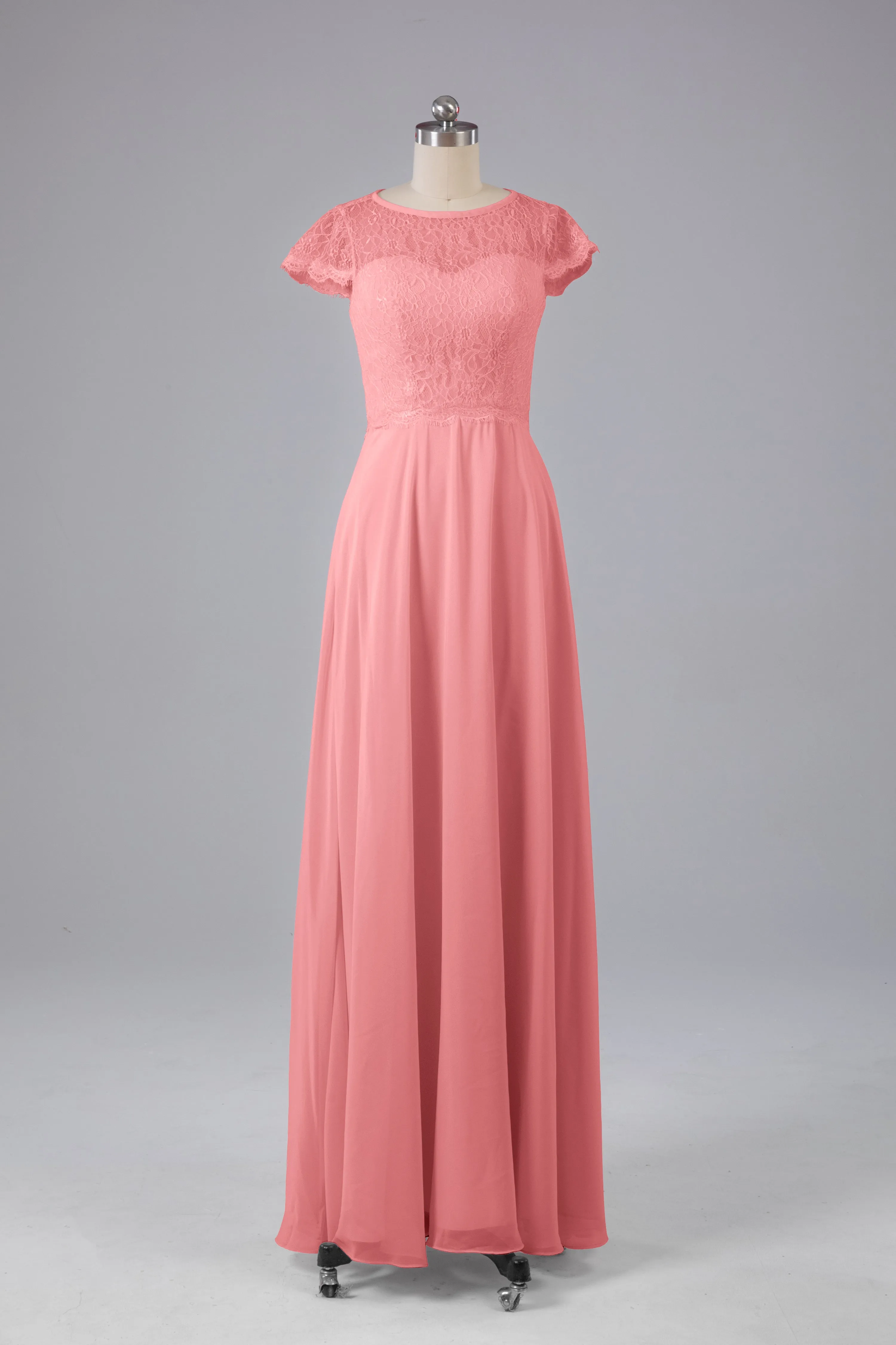 Simple Cap Sleeves Long Bridesmaid Dresses