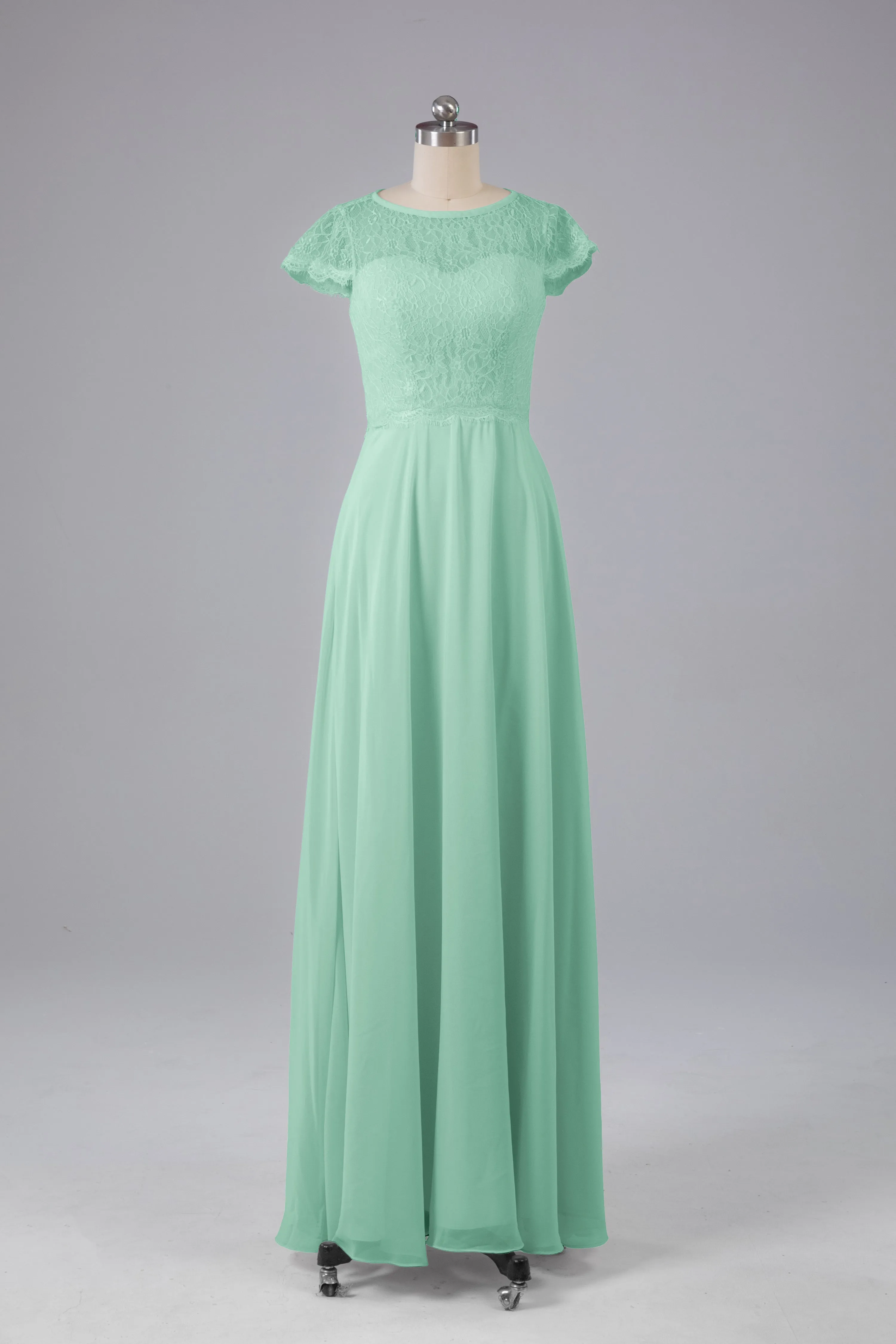 Simple Cap Sleeves Long Bridesmaid Dresses