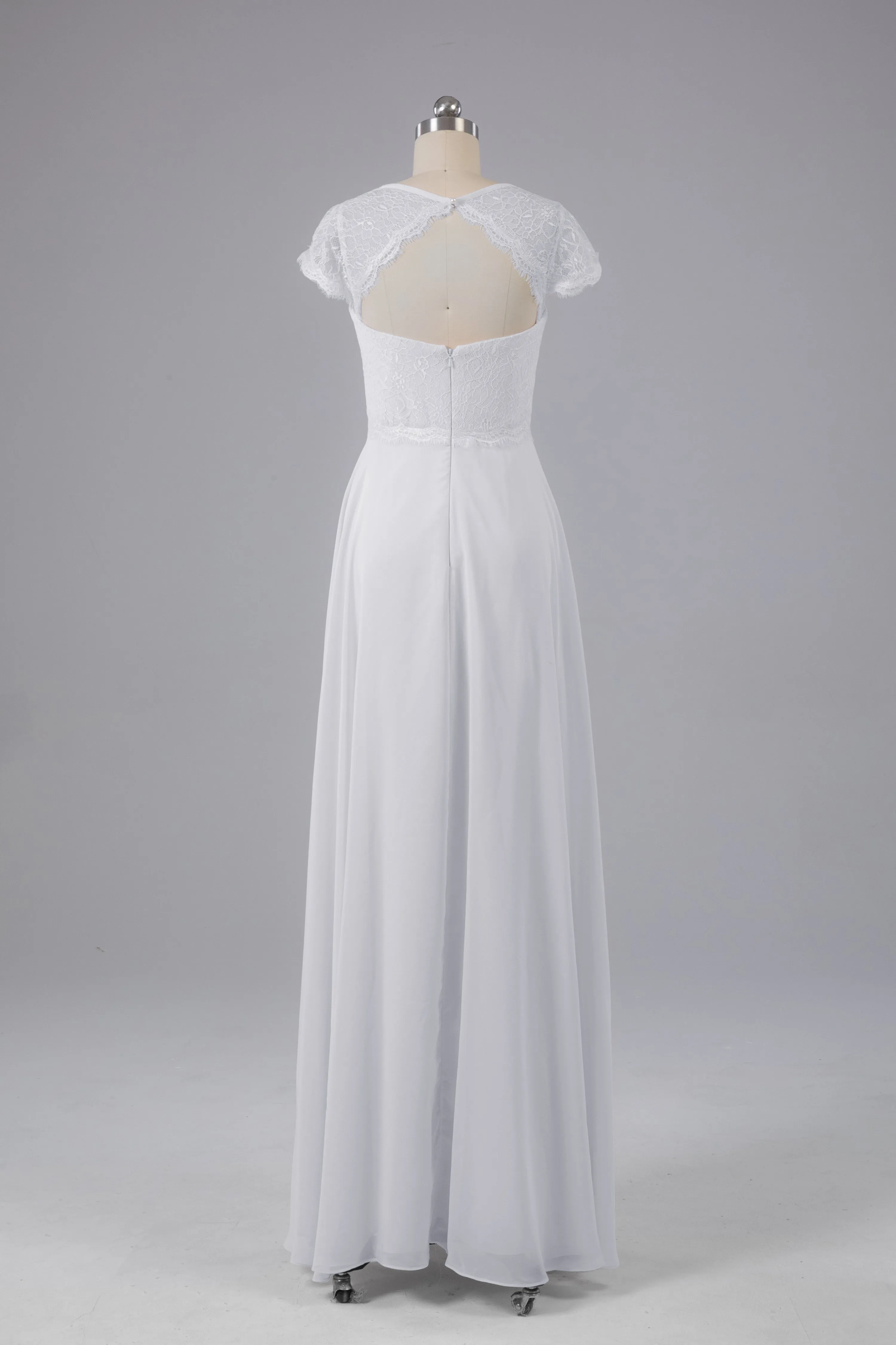 Simple Cap Sleeves Long Bridesmaid Dresses