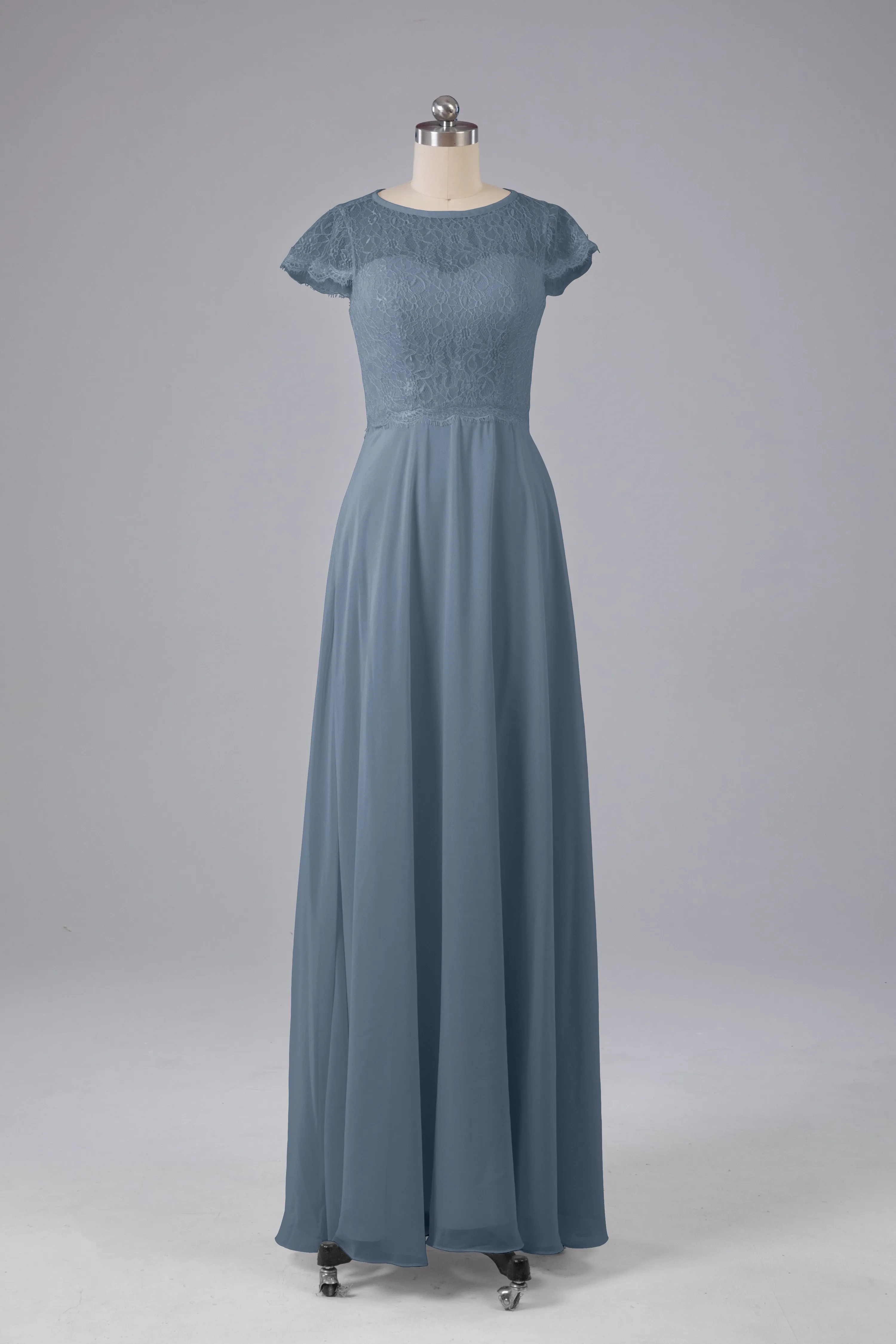 Simple Cap Sleeves Long Bridesmaid Dresses