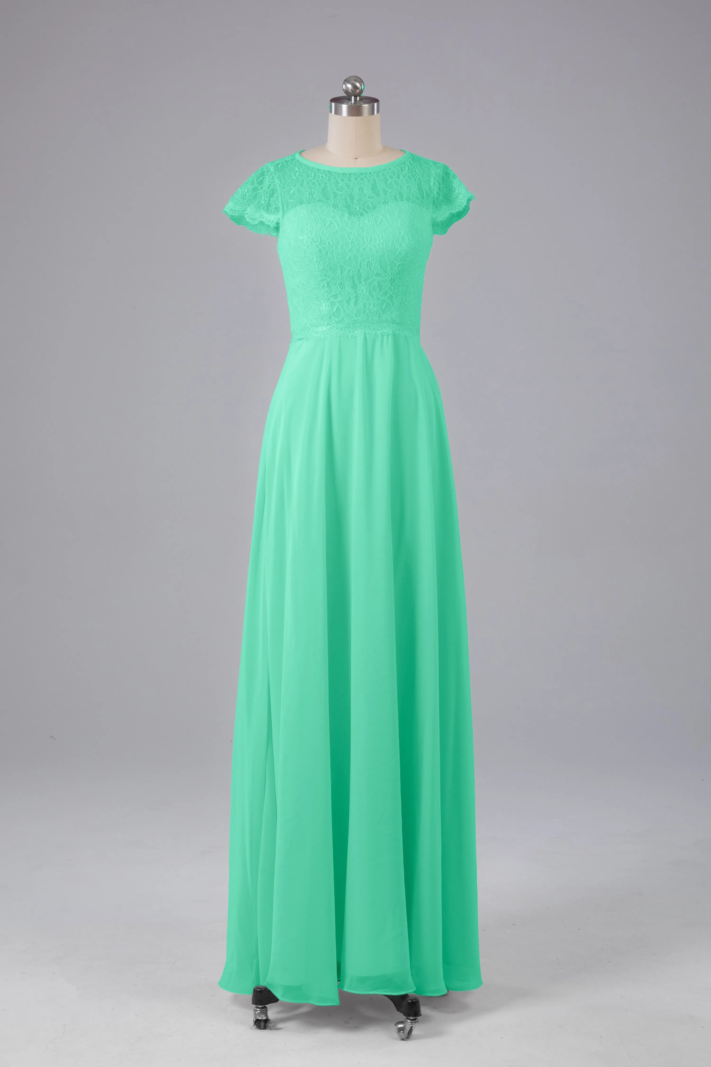 Simple Cap Sleeves Long Bridesmaid Dresses