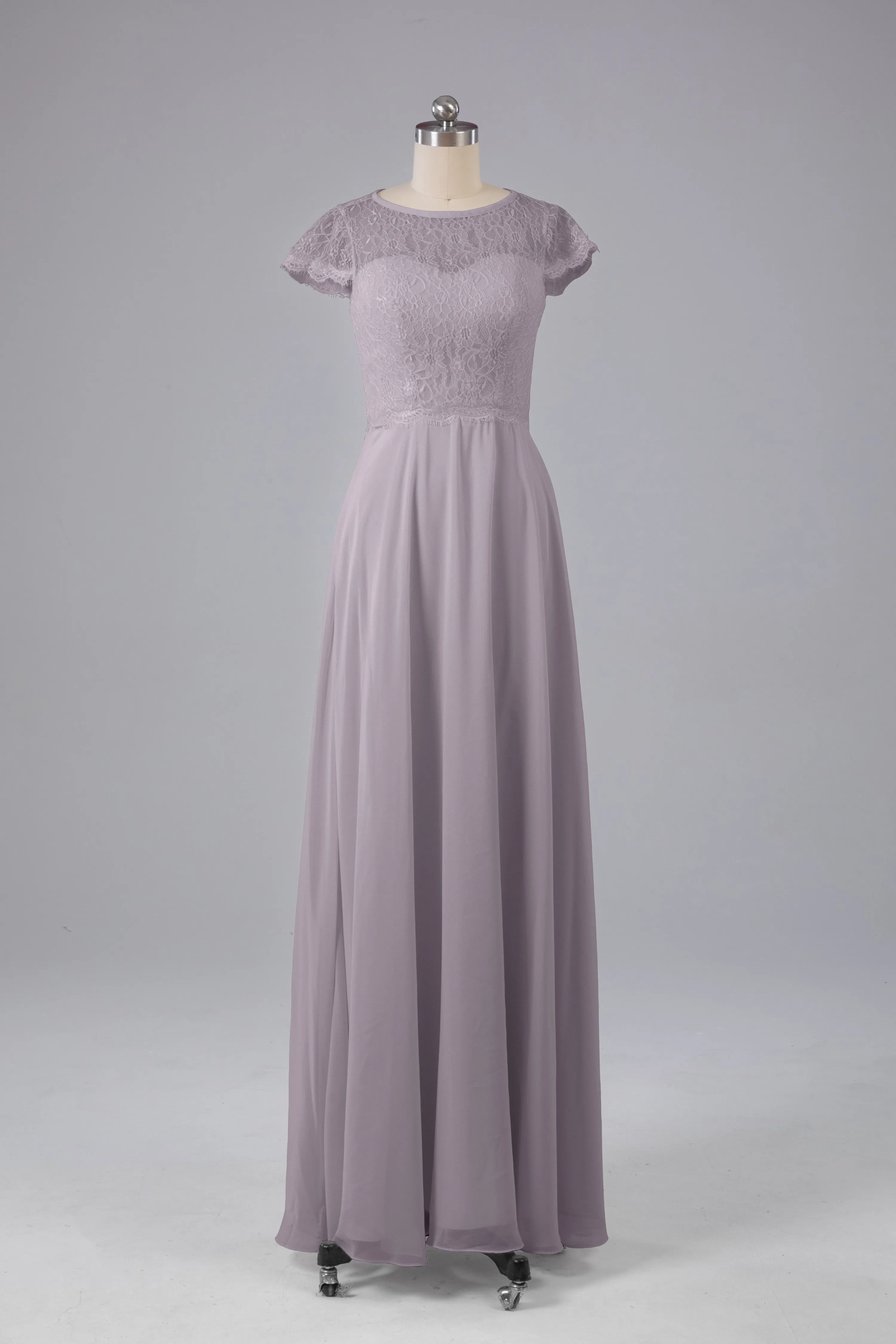 Simple Cap Sleeves Long Bridesmaid Dresses