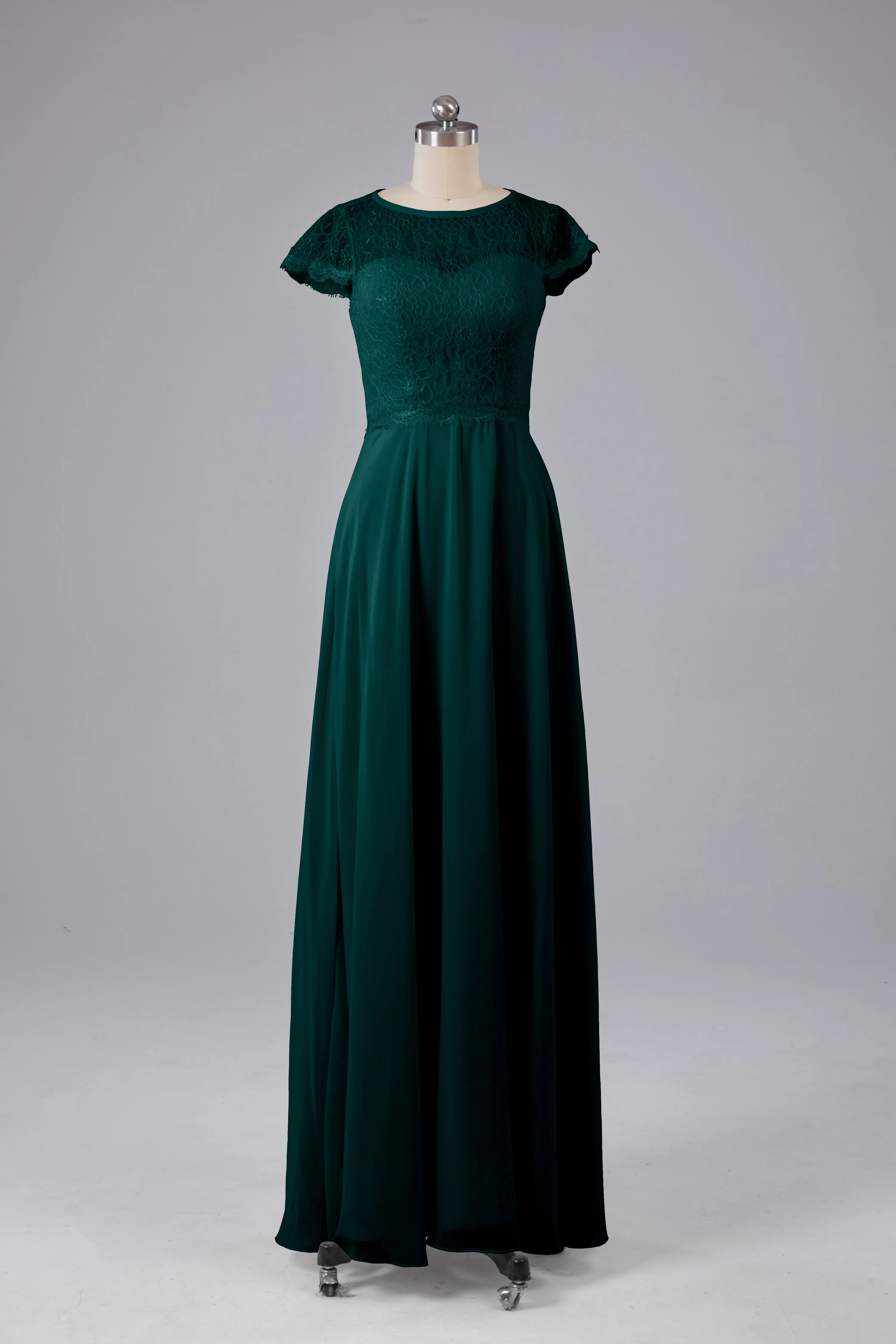 Simple Cap Sleeves Long Bridesmaid Dresses