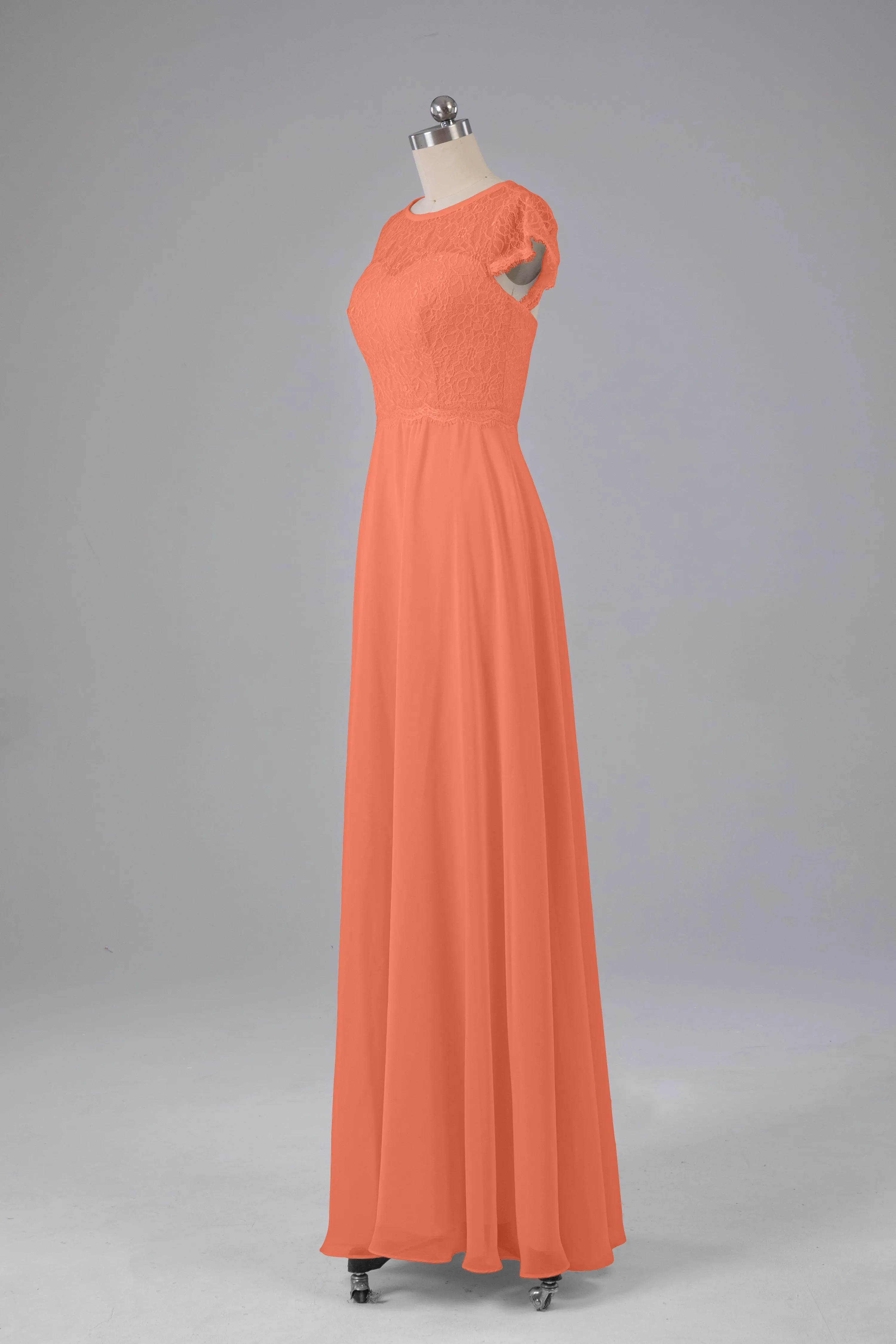 Simple Cap Sleeves Long Bridesmaid Dresses